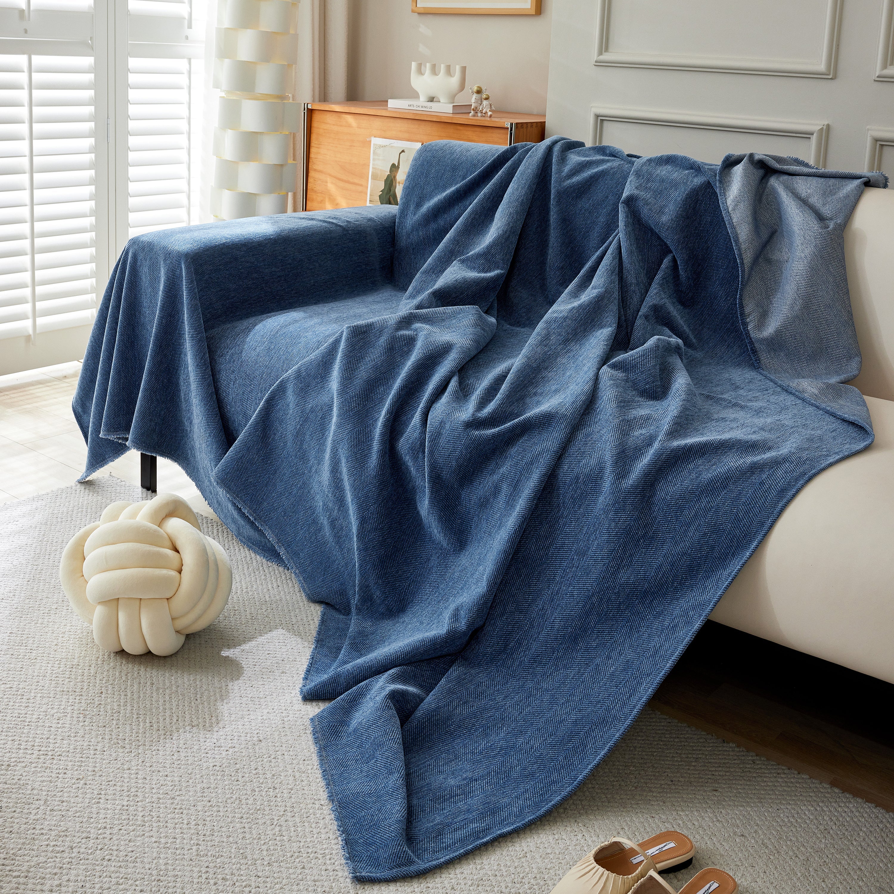 Herringbone Oversized Chenille Couch Throw Cover Sofa Slipcovers Couch Covers for Sectional Couches