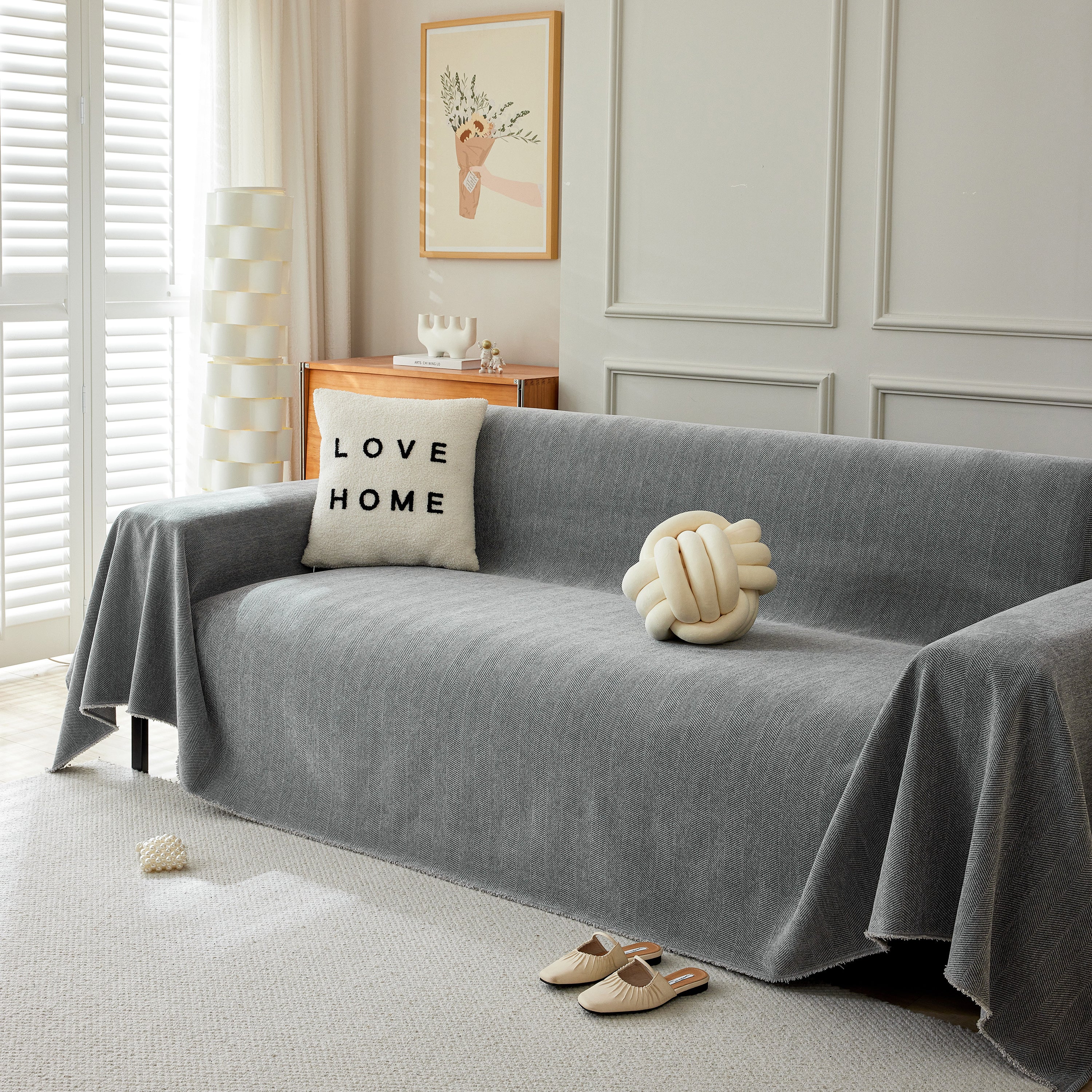 Herringbone Oversized Chenille Couch Throw Cover Sofa Slipcovers Couch Covers for Sectional Couches