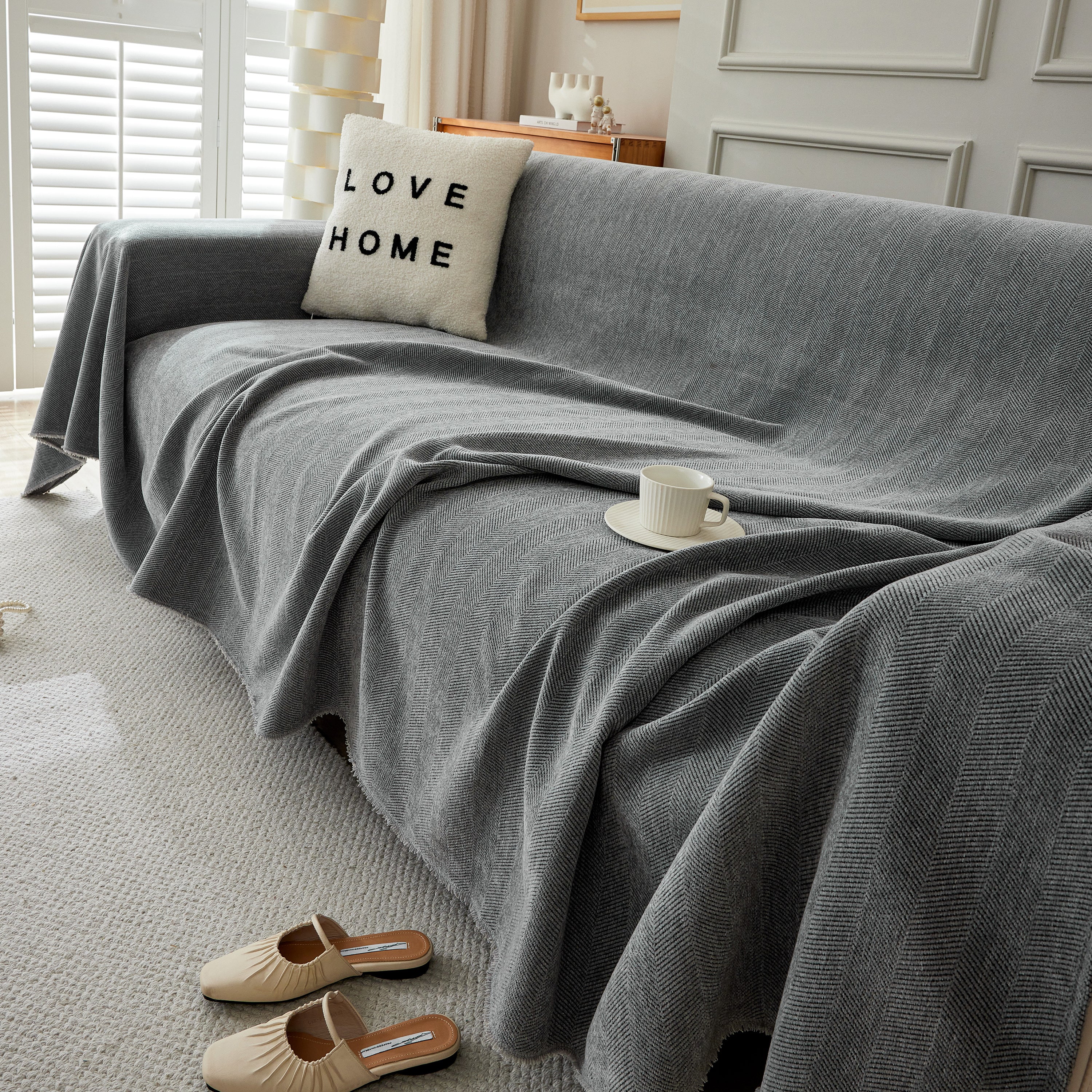 Herringbone Oversized Chenille Couch Throw Cover Sofa Slipcovers Couch Covers for Sectional Couches