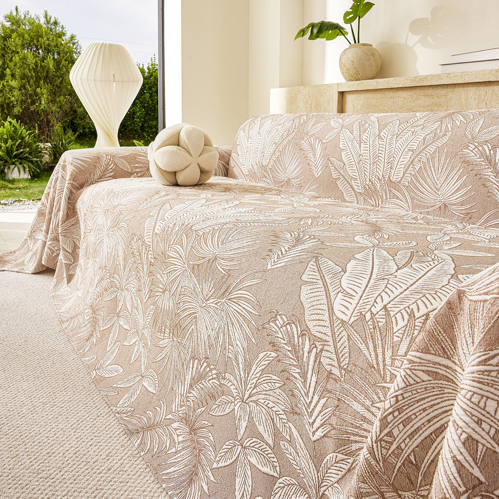Tropical Botanical Leaf Texture Furniture Protector Blanket Soft Breathable Sofa Cover