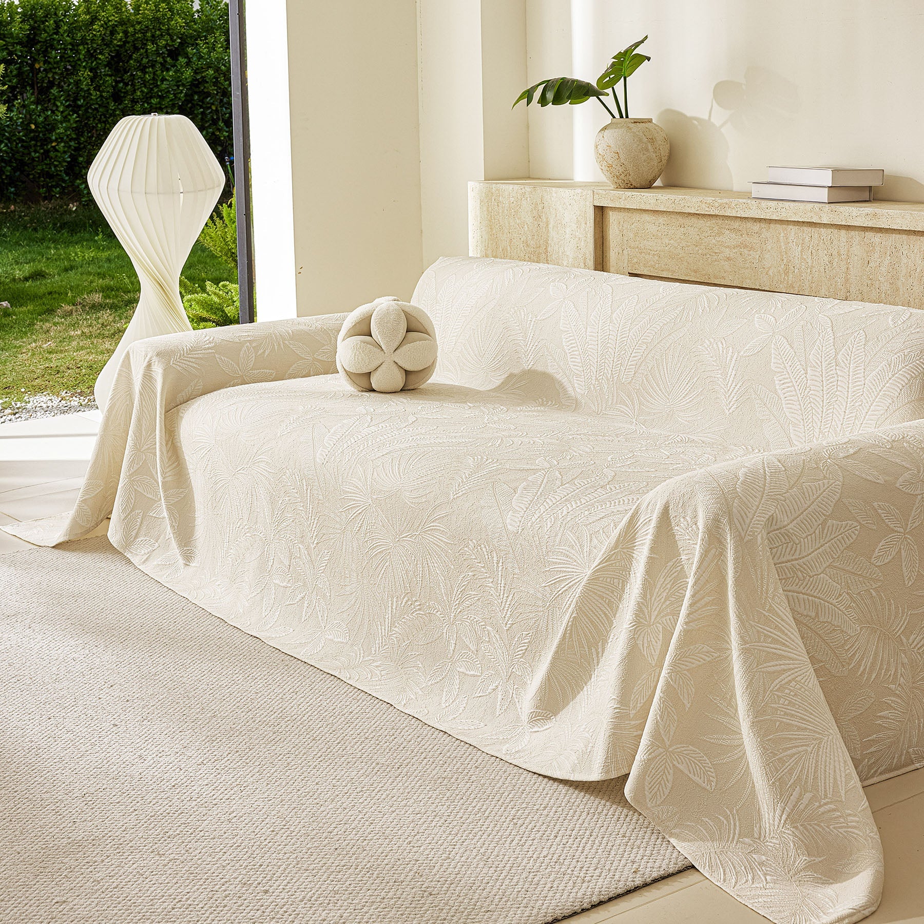 Tropical Botanical Leaf Texture Furniture Protector Blanket Soft Breathable Sofa Cover