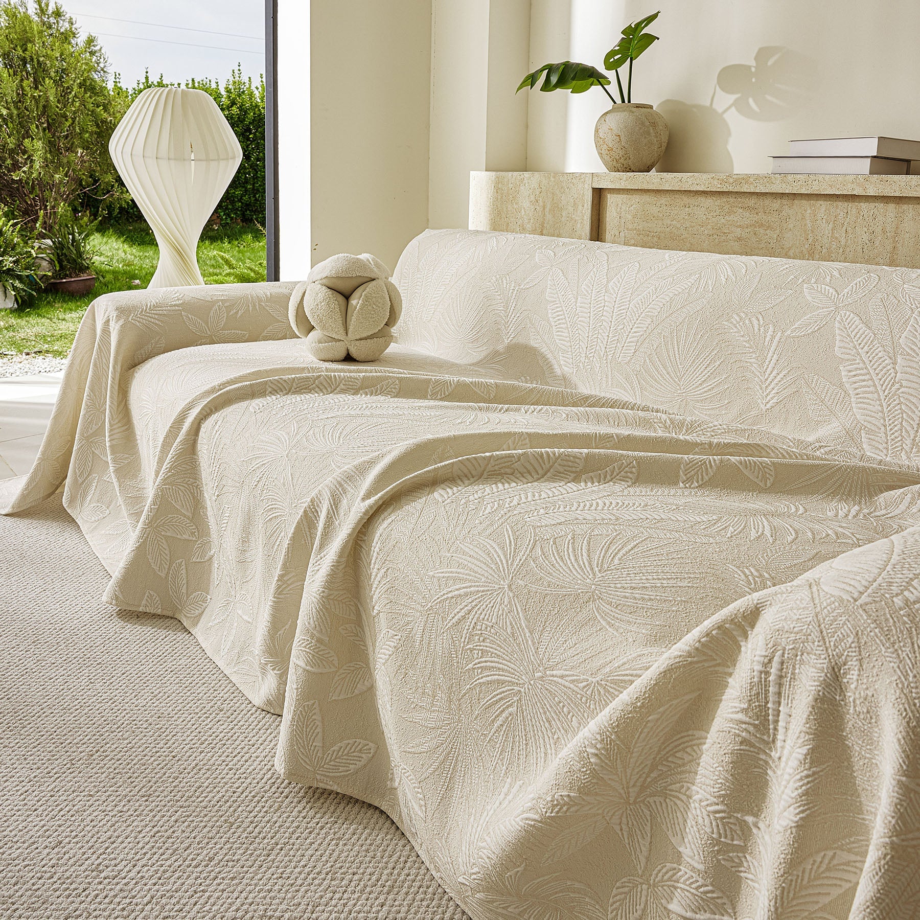 Tropical Botanical Leaf Texture Furniture Protector Blanket Soft Breathable Sofa Cover