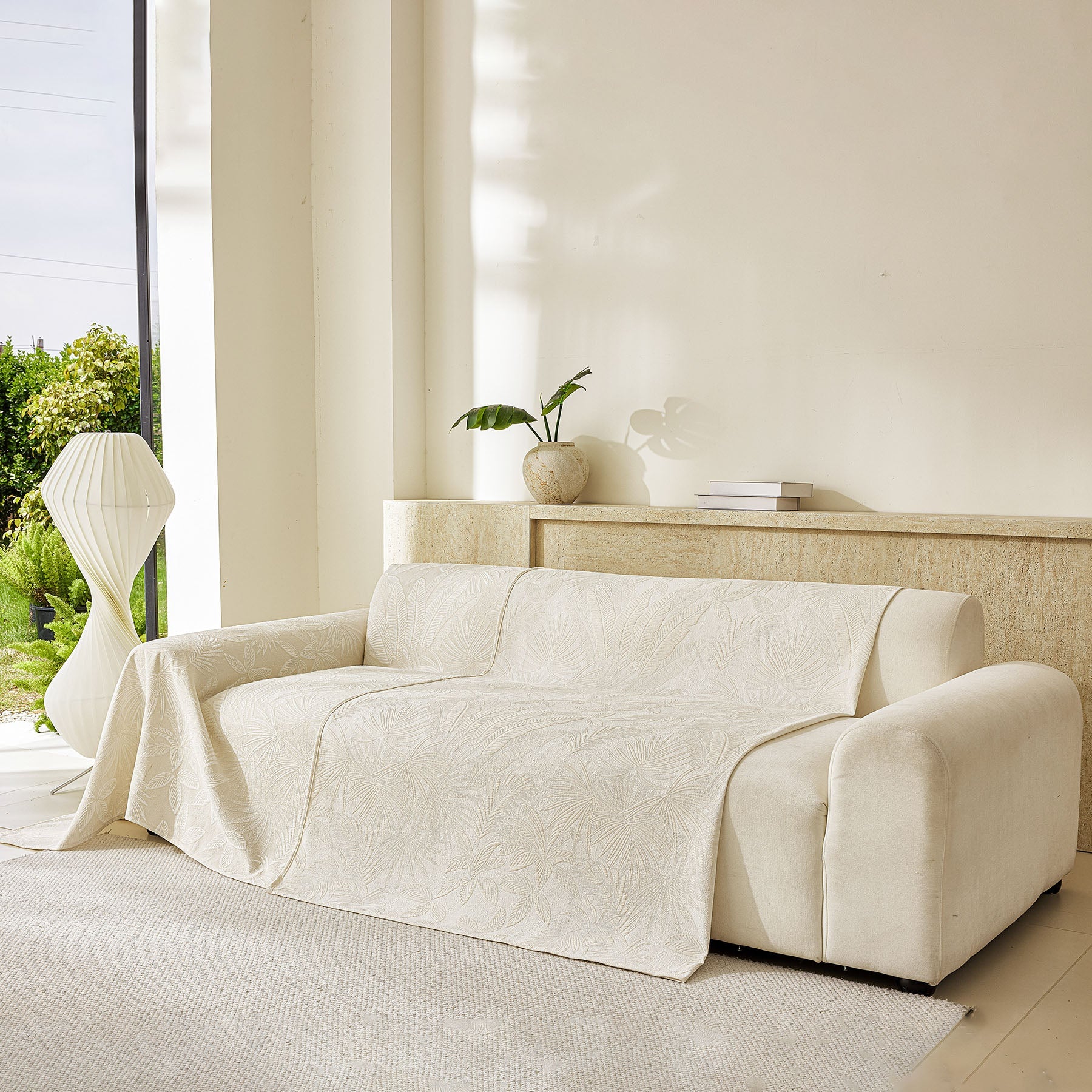 Tropical Botanical Leaf Texture Furniture Protector Blanket Soft Breathable Sofa Cover