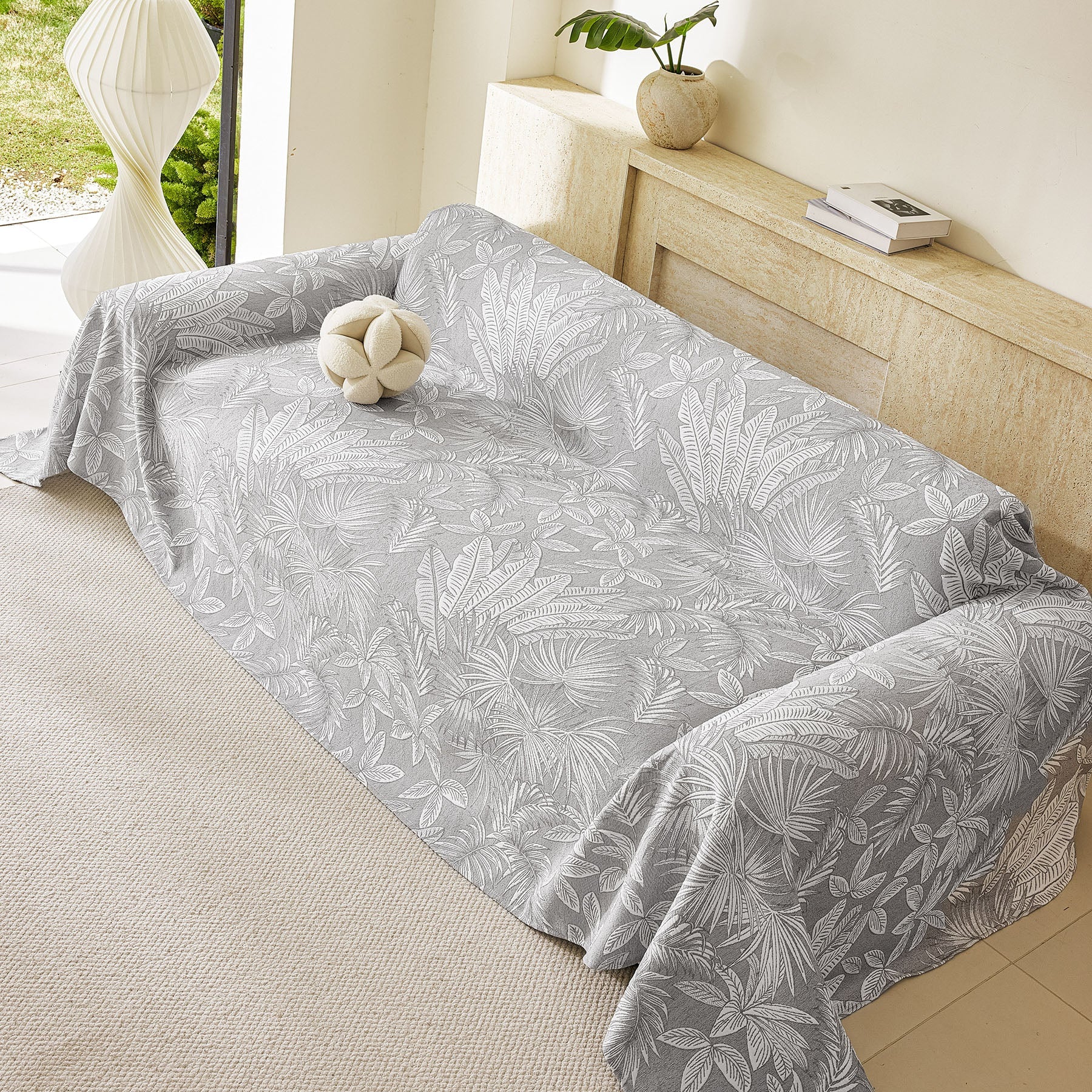 Tropical Botanical Leaf Texture Furniture Protector Blanket Soft Breathable Sofa Cover