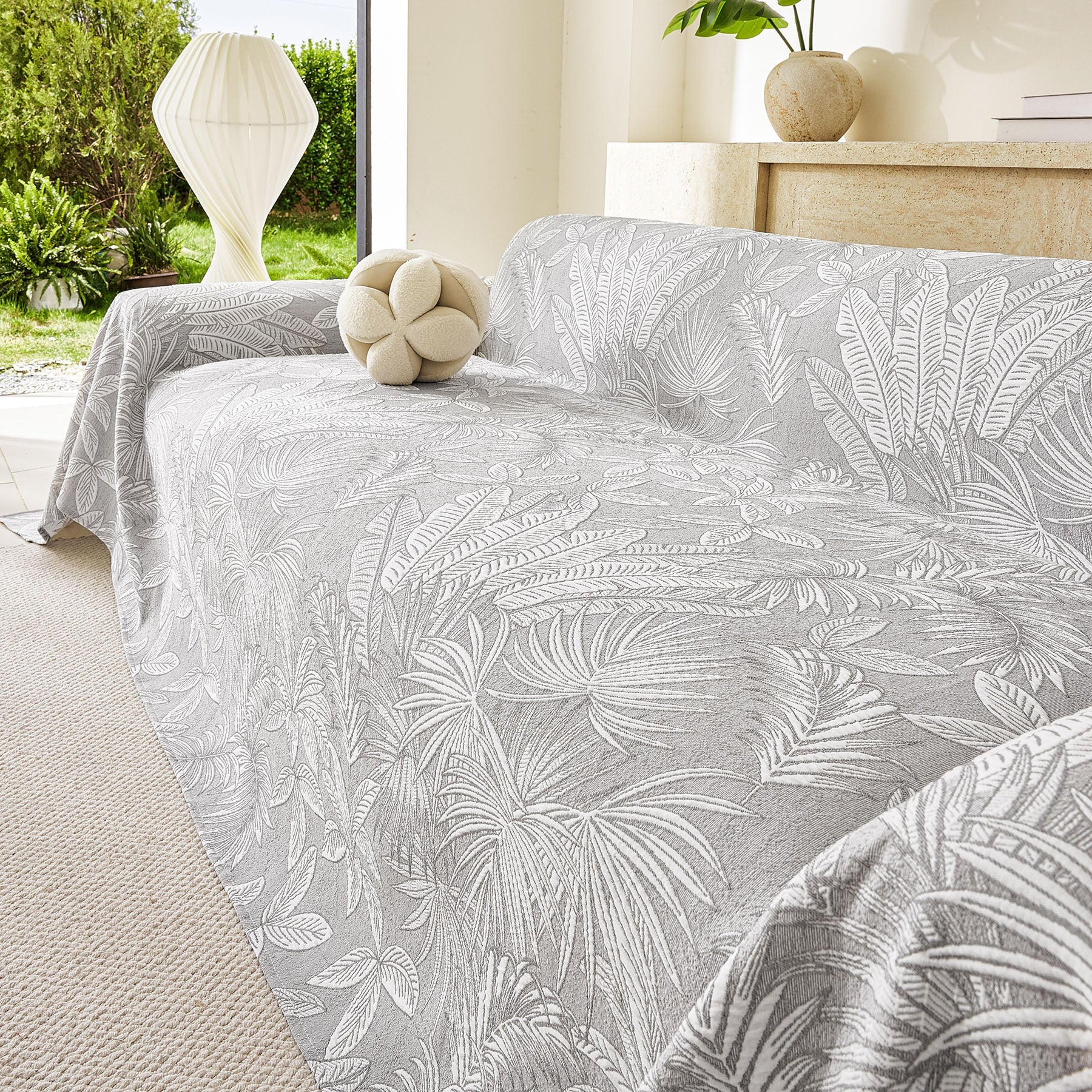 Tropical Botanical Leaf Texture Furniture Protector Blanket Soft Breathable Sofa Cover
