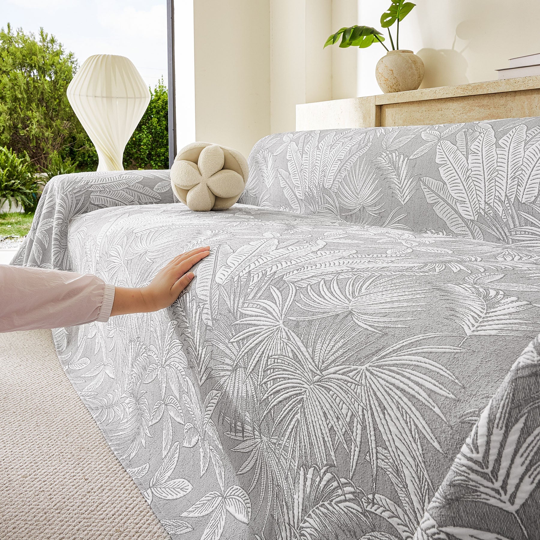 Tropical Botanical Leaf Texture Furniture Protector Blanket Soft Breathable Sofa Cover