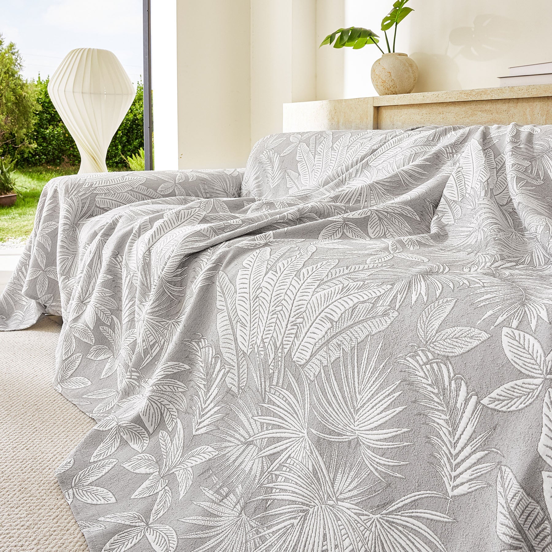 Tropical Botanical Leaf Texture Furniture Protector Blanket Soft Breathable Sofa Cover