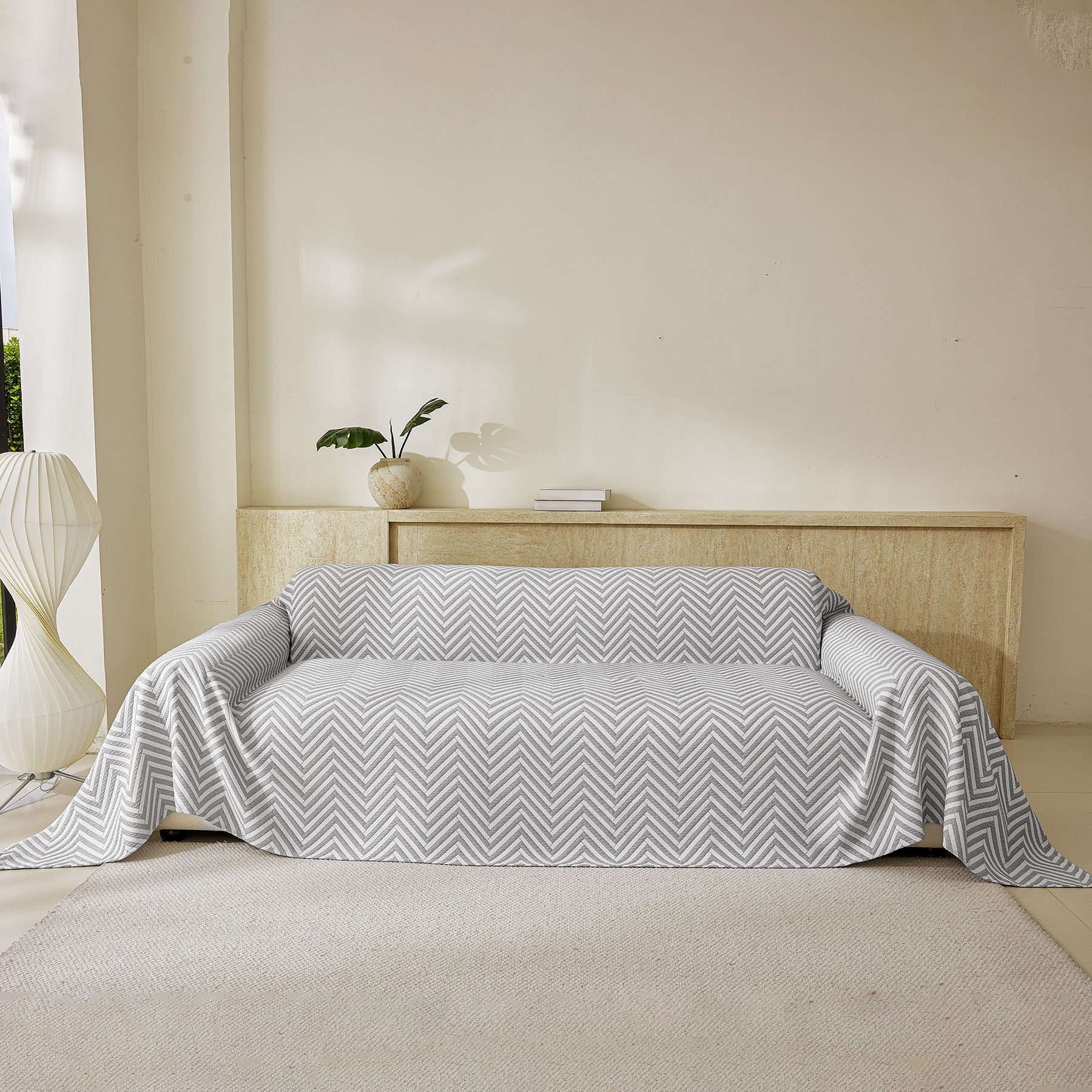 Three Layer Woven Soft Breathable Sofa Cover Blanket, Textured Chevron Couch Cover