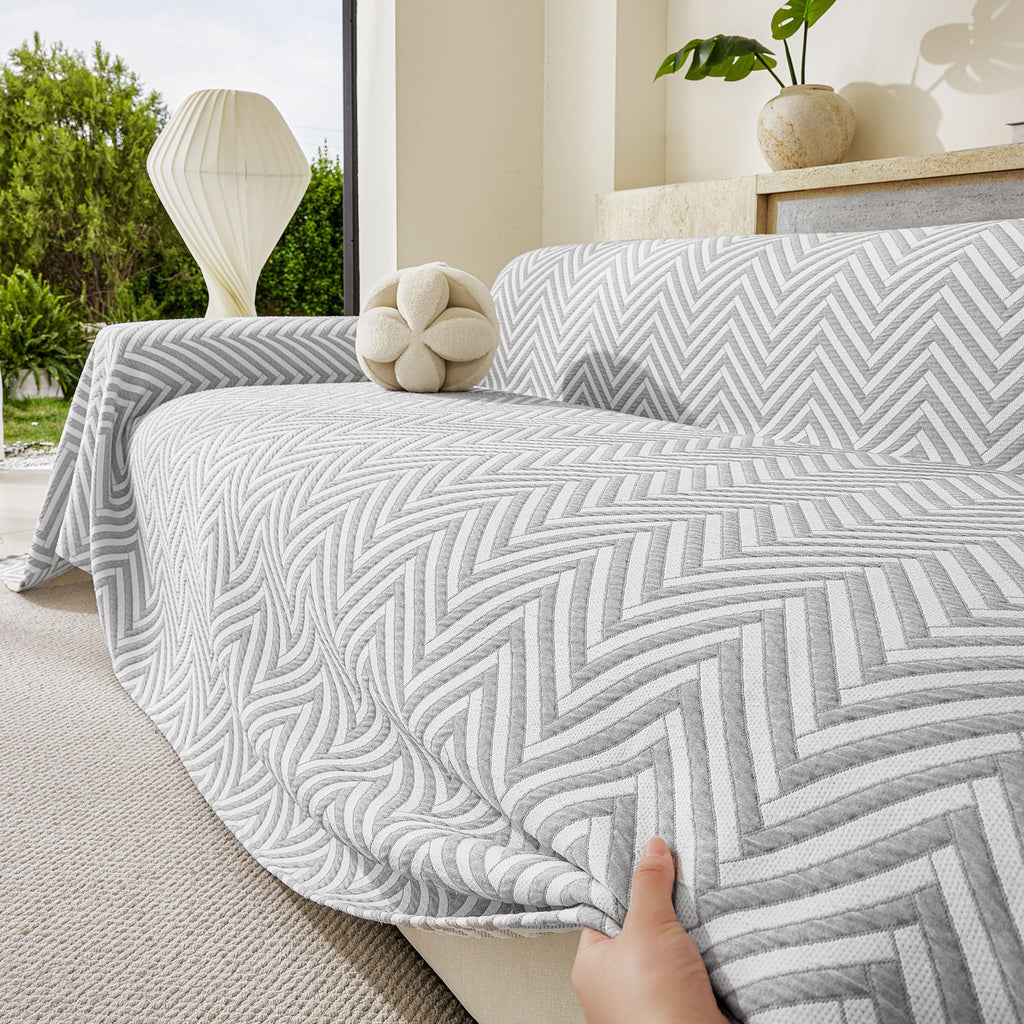 Three Layer Woven Soft Breathable Sofa Cover Blanket, Textured Chevron Couch Cover