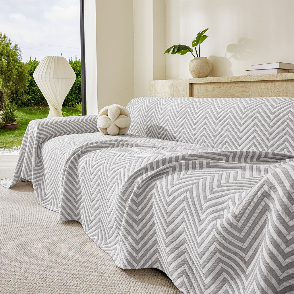 Three Layer Woven Soft Breathable Sofa Cover Blanket, Textured Chevron Couch Cover