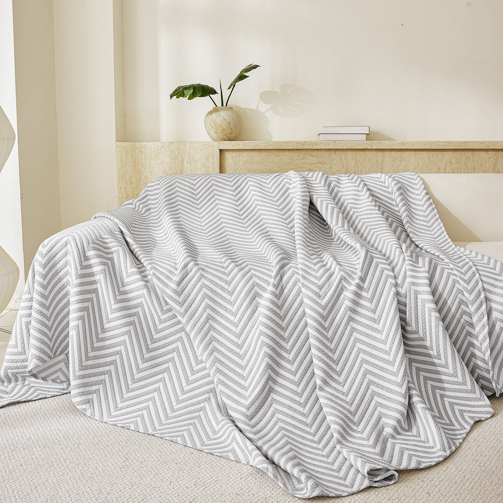 Three Layer Woven Soft Breathable Sofa Cover Blanket, Textured Chevron Couch Cover