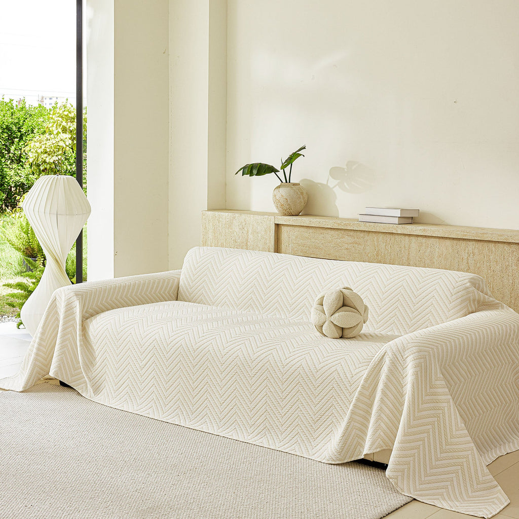 Three Layer Woven Soft Breathable Sofa Cover Blanket, Textured Chevron Couch Cover