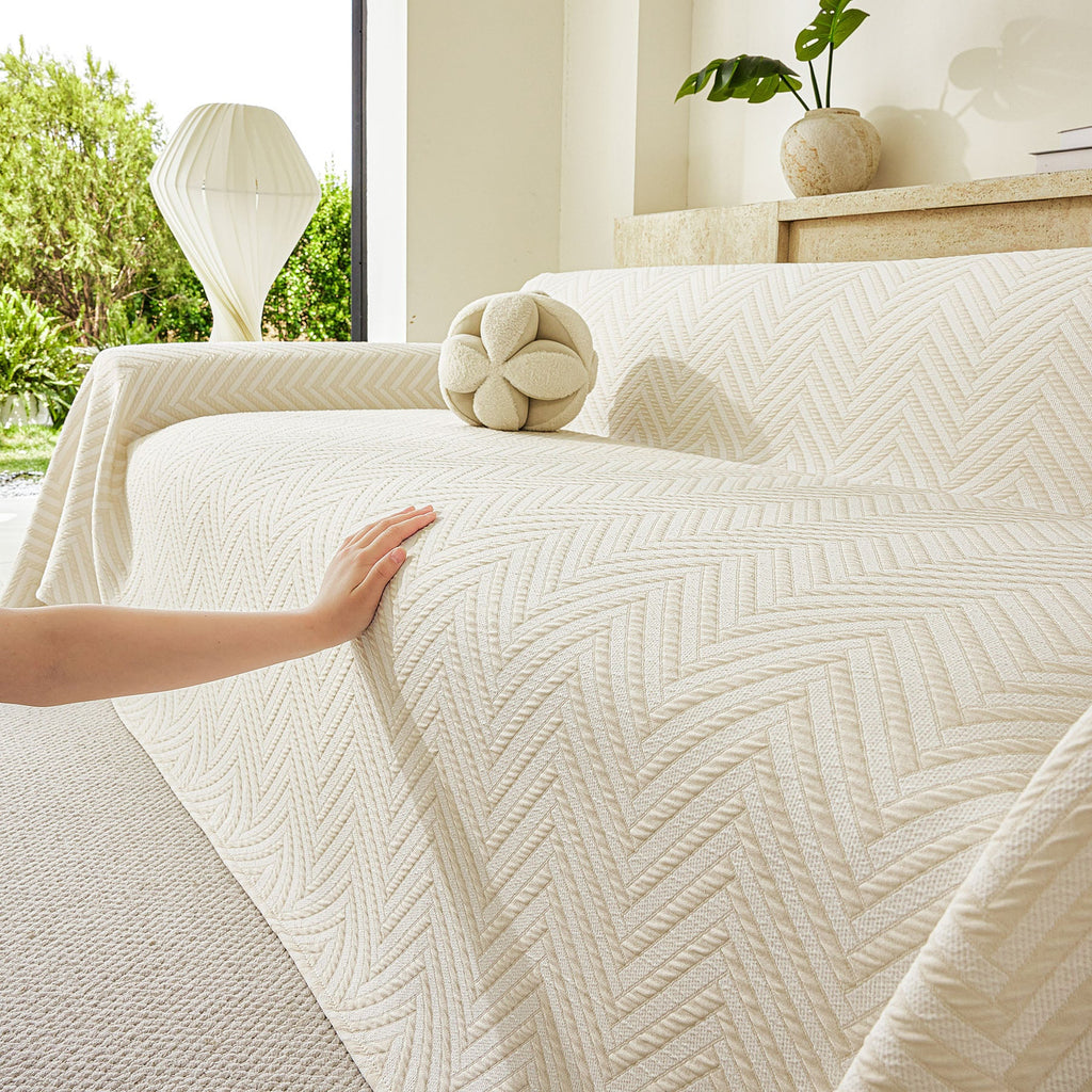 Three Layer Woven Soft Breathable Sofa Cover Blanket, Textured Chevron Couch Cover