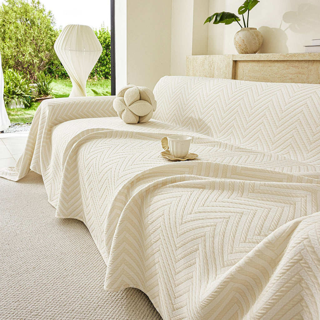 Three Layer Woven Soft Breathable Sofa Cover Blanket, Textured Chevron Couch Cover