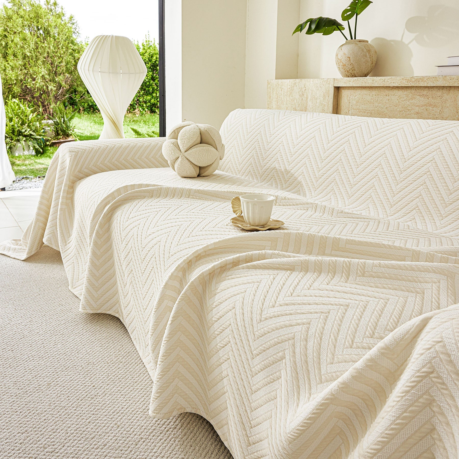Three Layer Woven Soft Breathable Sofa Cover Blanket, Textured Chevron Couch Cover