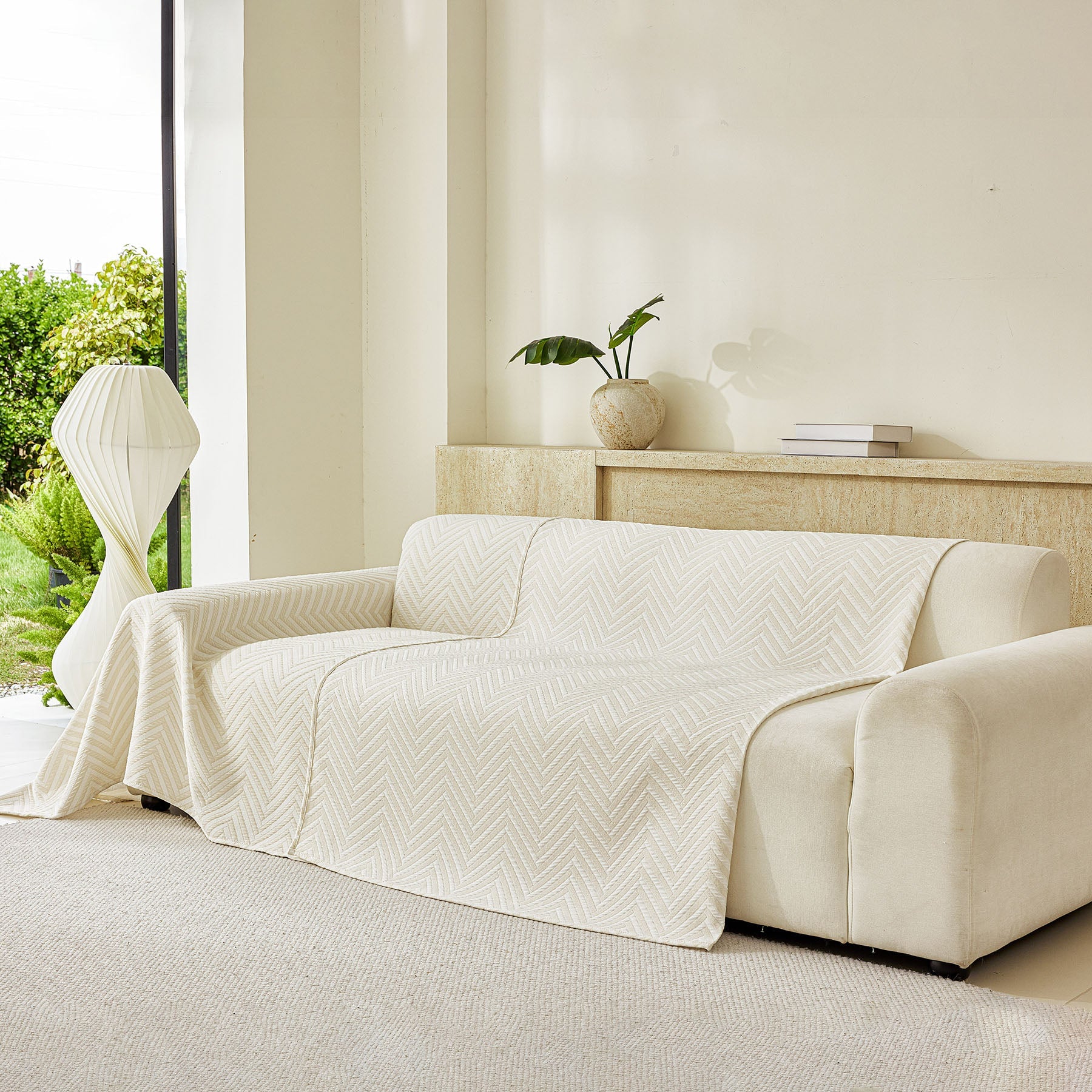 Three Layer Woven Soft Breathable Sofa Cover Blanket, Textured Chevron Couch Cover