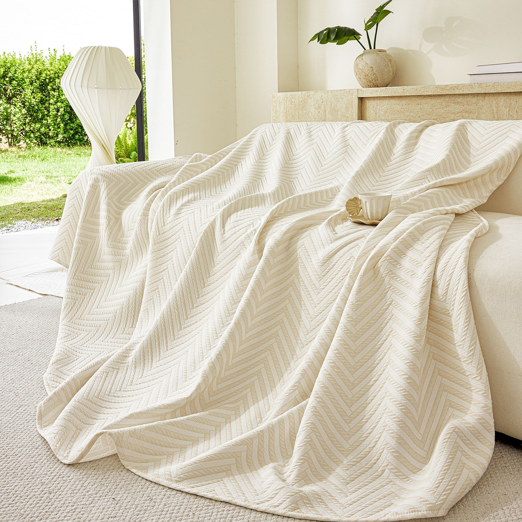 Three Layer Woven Soft Breathable Sofa Cover Blanket, Textured Chevron Couch Cover