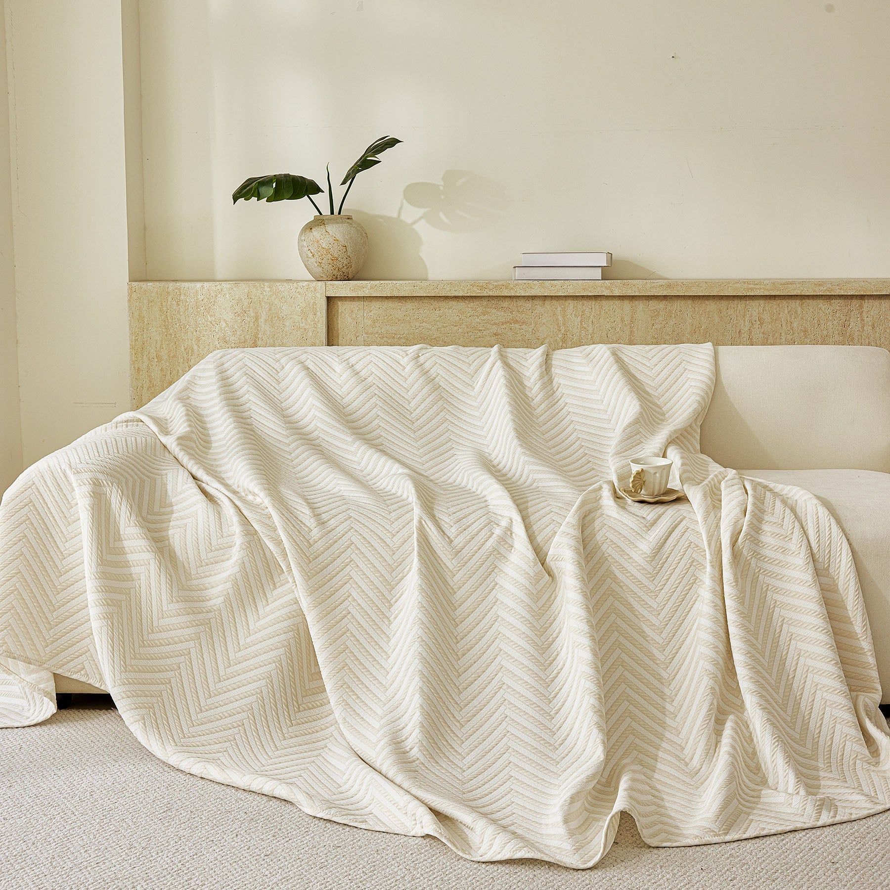 Three Layer Woven Soft Breathable Sofa Cover Blanket, Textured Chevron Couch Cover