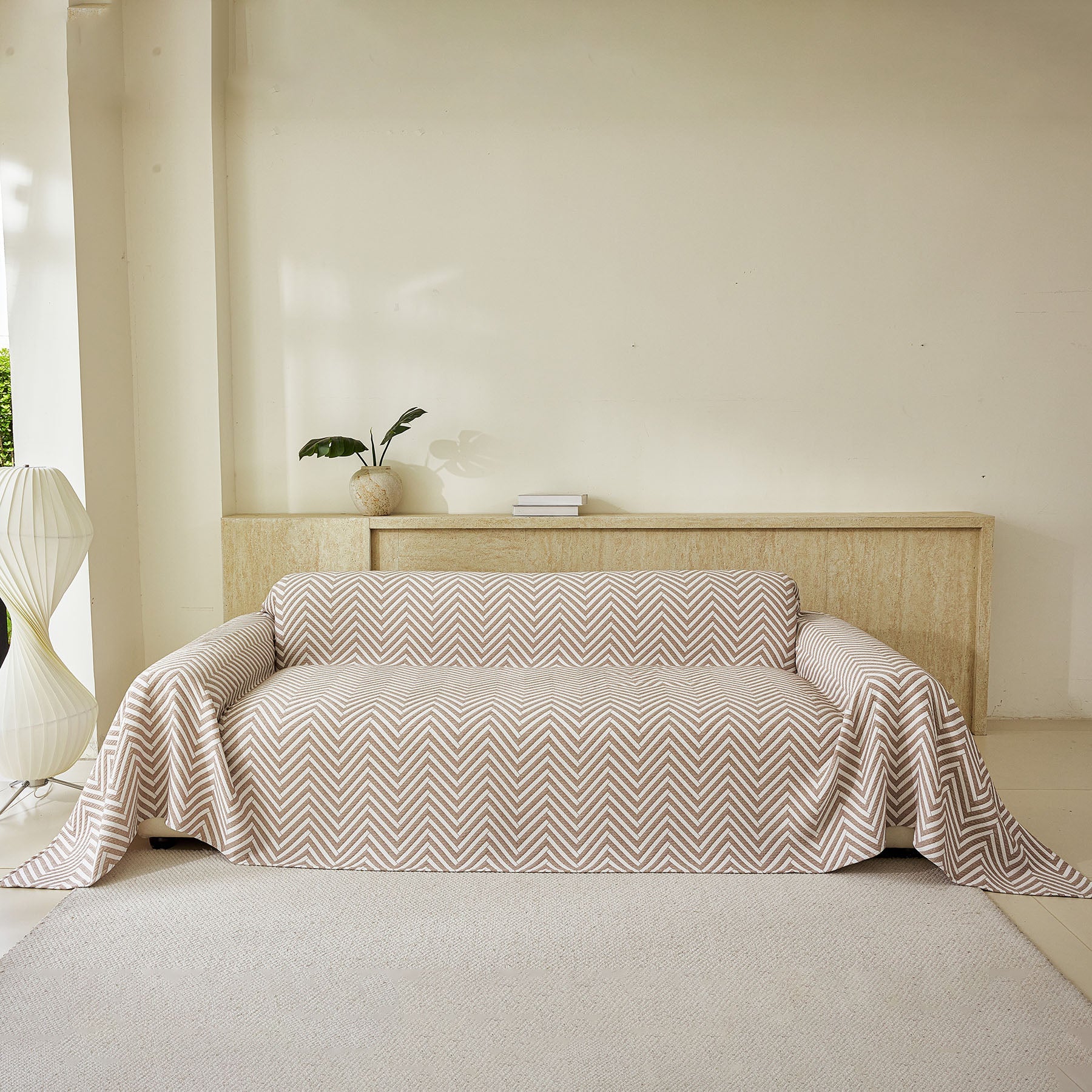 Three Layer Woven Soft Breathable Sofa Cover Blanket, Textured Chevron Couch Cover