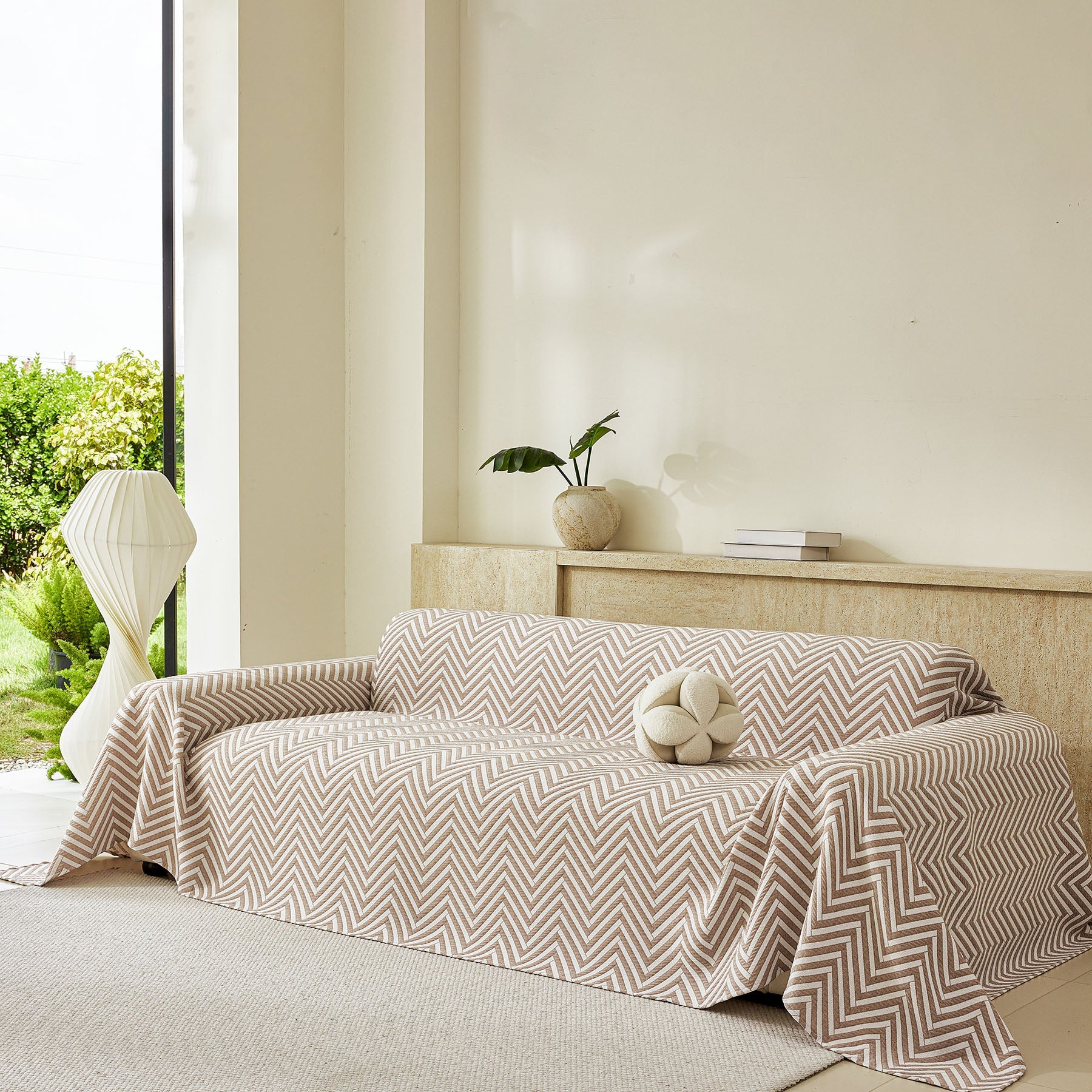 Three Layer Woven Soft Breathable Sofa Cover Blanket, Textured Chevron Couch Cover