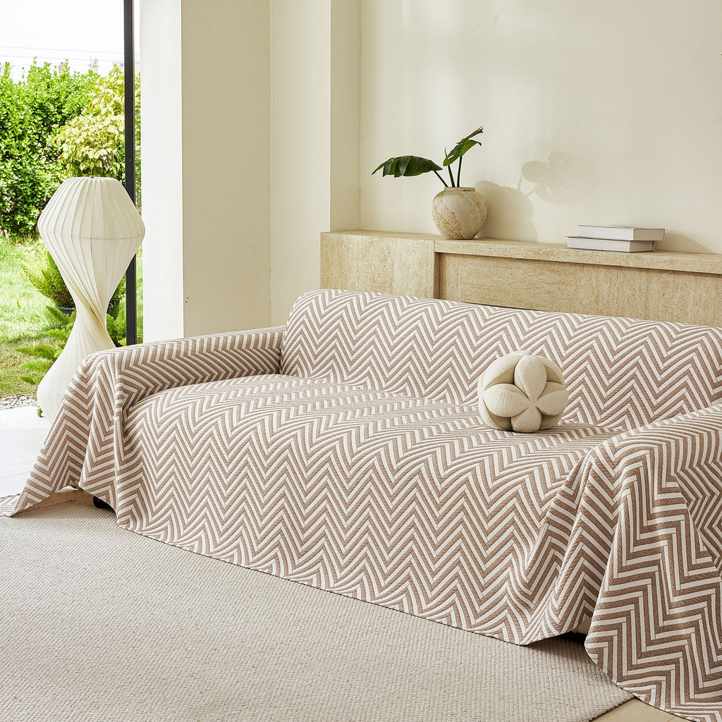 Three Layer Woven Soft Breathable Sofa Cover Blanket, Textured Chevron Couch Cover