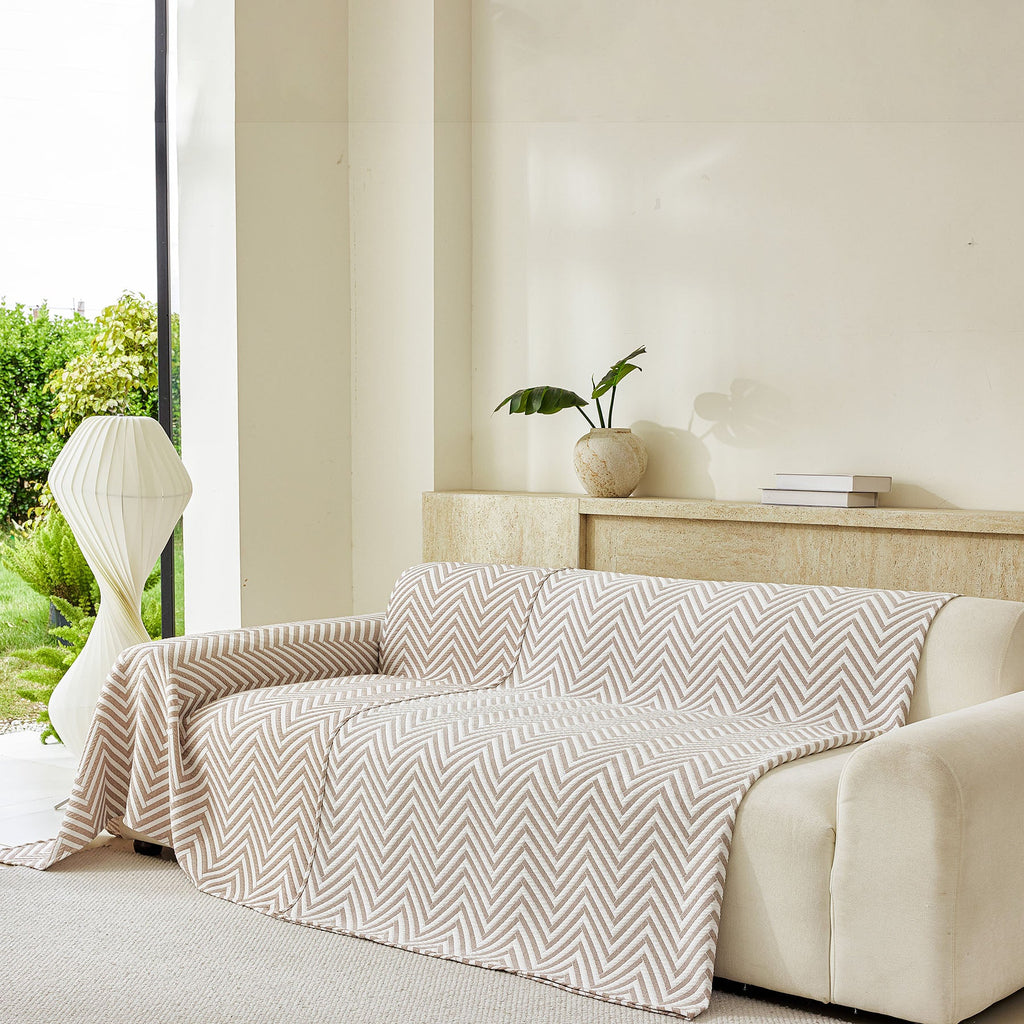 Three Layer Woven Soft Breathable Sofa Cover Blanket, Textured Chevron Couch Cover