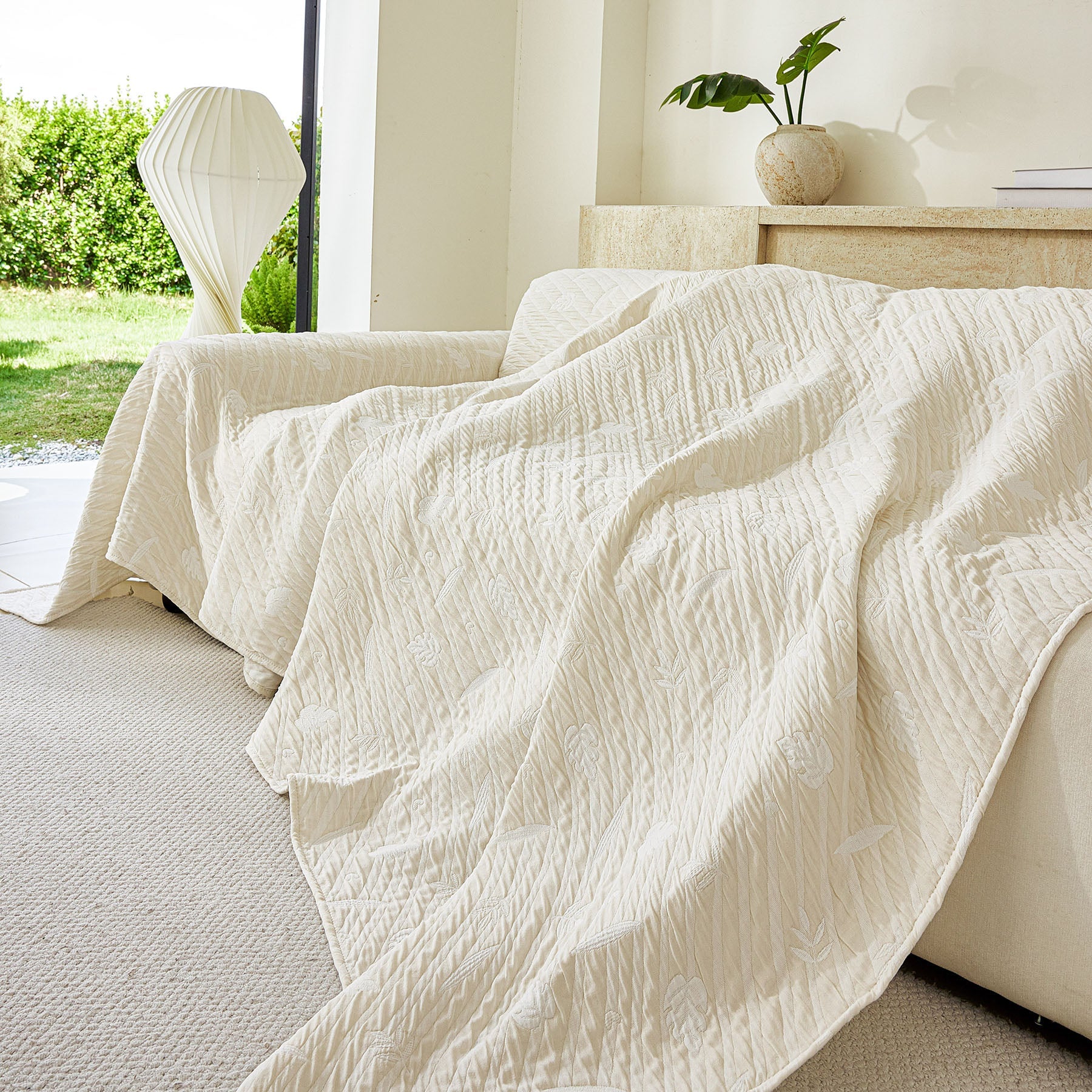 Soft Breathable Sofa Cover Blanket,Botanical Embossed Furniture Protector Throw Cover