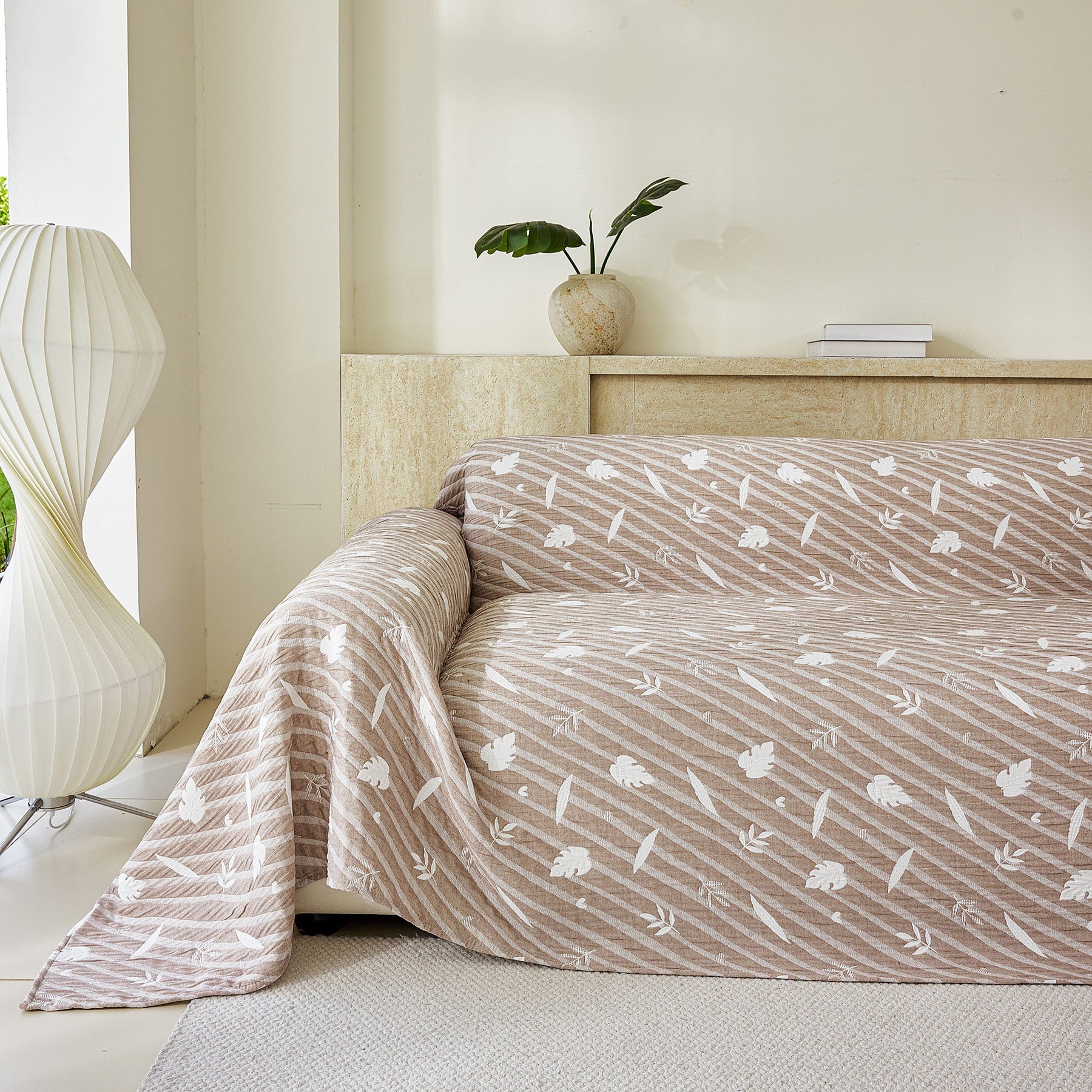 Soft Breathable Sofa Cover Blanket,Botanical Embossed Furniture Protector Throw Cover