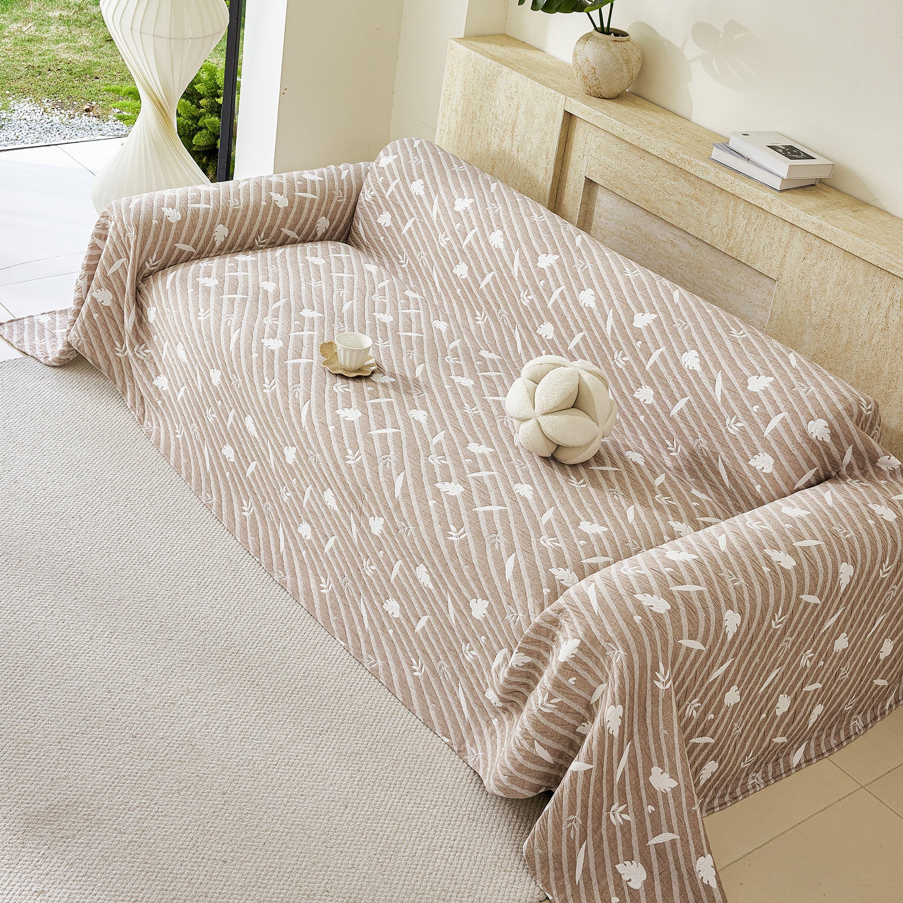 Soft Breathable Sofa Cover Blanket,Botanical Embossed Furniture Protector Throw Cover