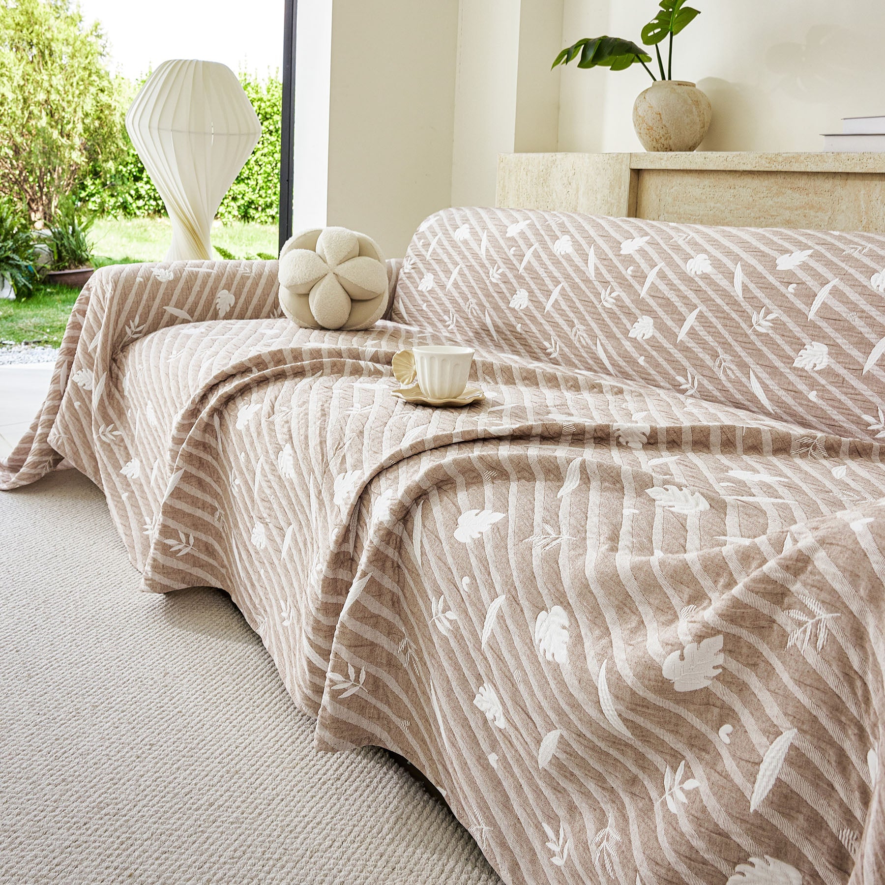 Soft Breathable Sofa Cover Blanket,Botanical Embossed Furniture Protector Throw Cover