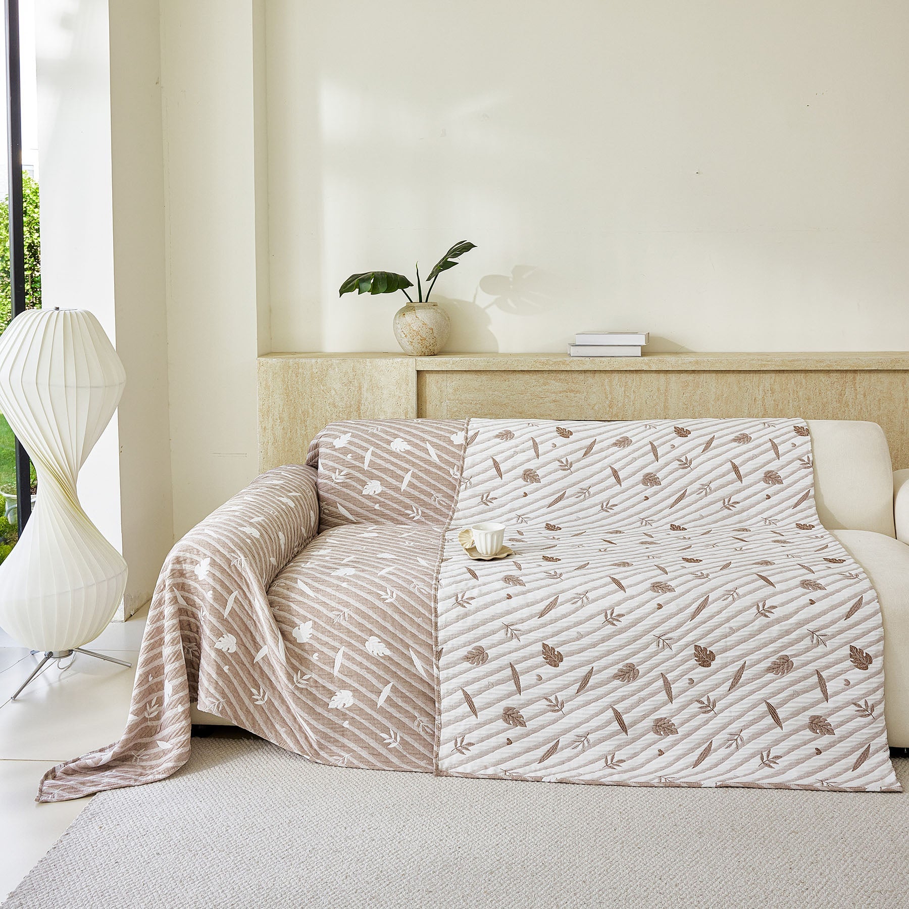Soft Breathable Sofa Cover Blanket,Botanical Embossed Furniture Protector Throw Cover