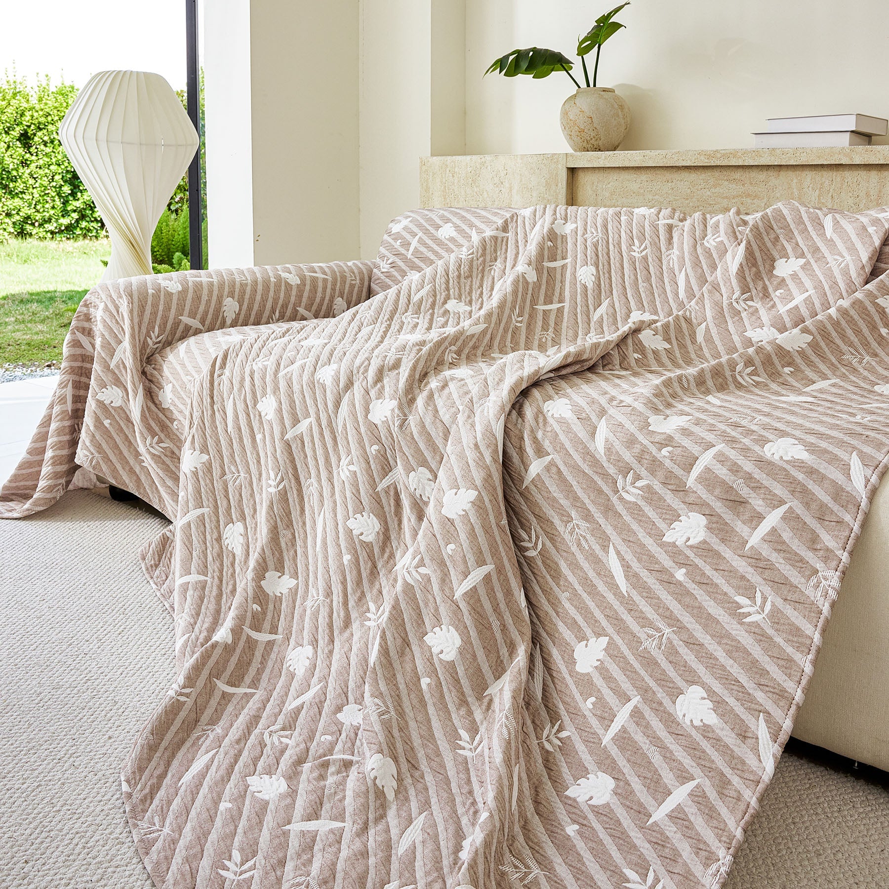 Soft Breathable Sofa Cover Blanket,Botanical Embossed Furniture Protector Throw Cover