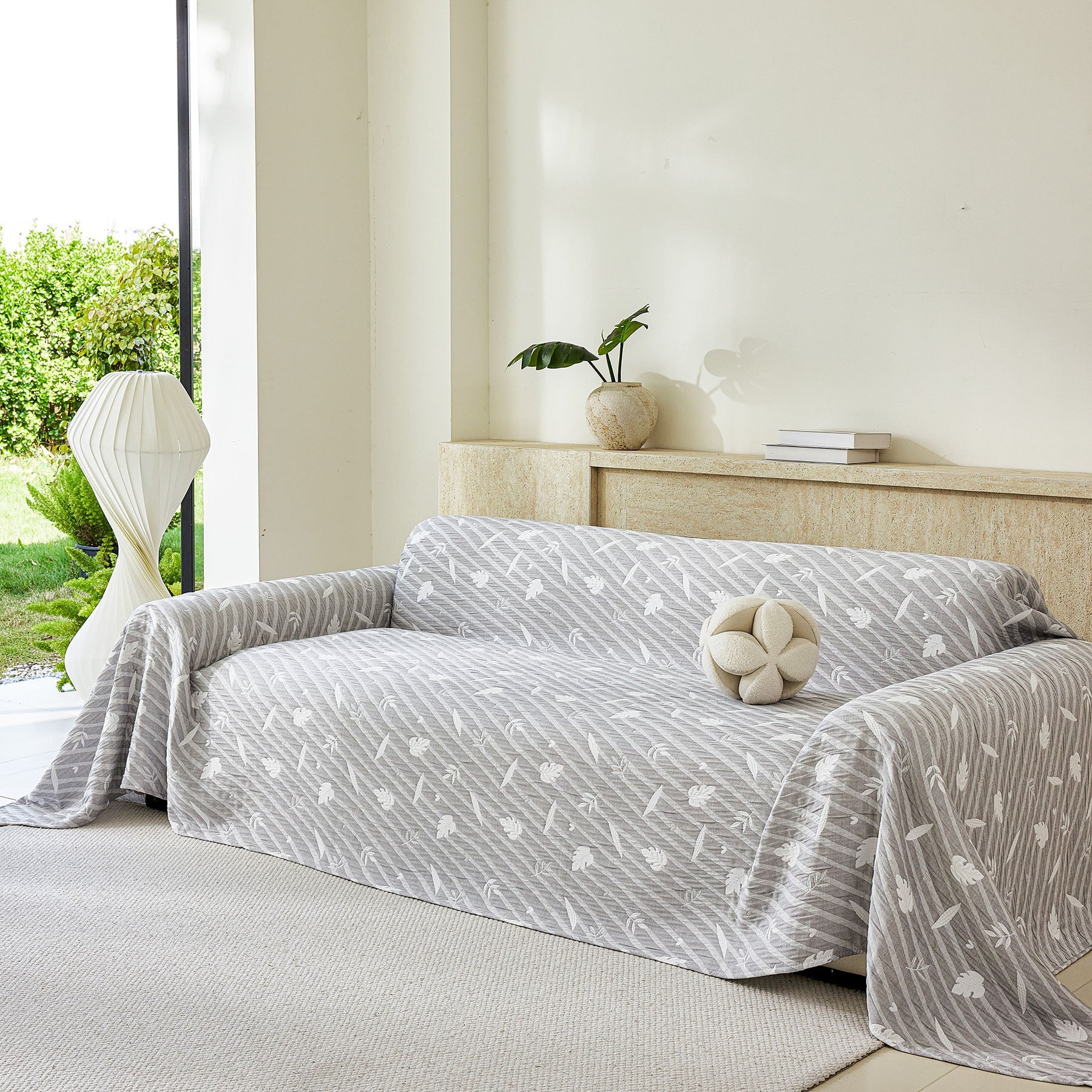 Soft Breathable Sofa Cover Blanket,Botanical Embossed Furniture Protector Throw Cover