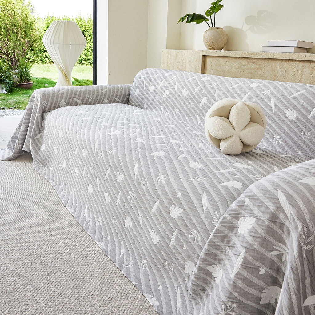 Soft Breathable Sofa Cover Blanket,Botanical Embossed Furniture Protector Throw Cover