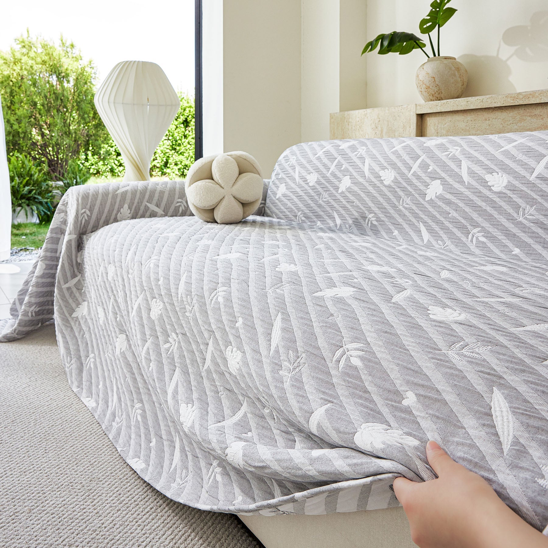 Soft Breathable Sofa Cover Blanket,Botanical Embossed Furniture Protector Throw Cover