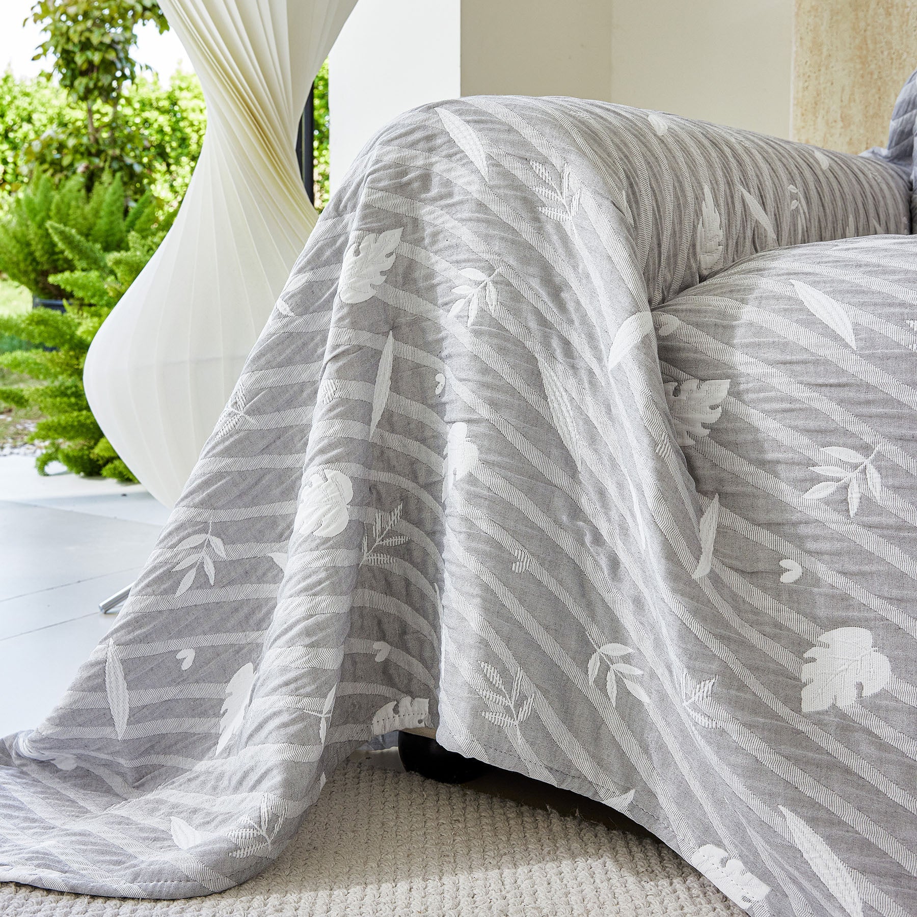 Soft Breathable Sofa Cover Blanket,Botanical Embossed Furniture Protector Throw Cover