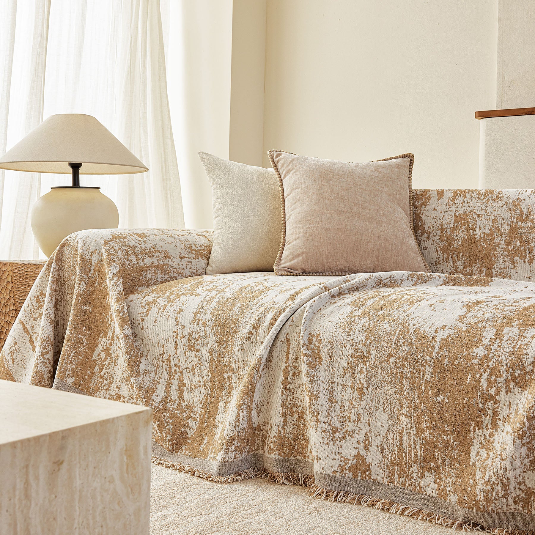 Soft Chenille Sofa Cover, Textured Abstract Couch Protector Cover with Vintage Pattern