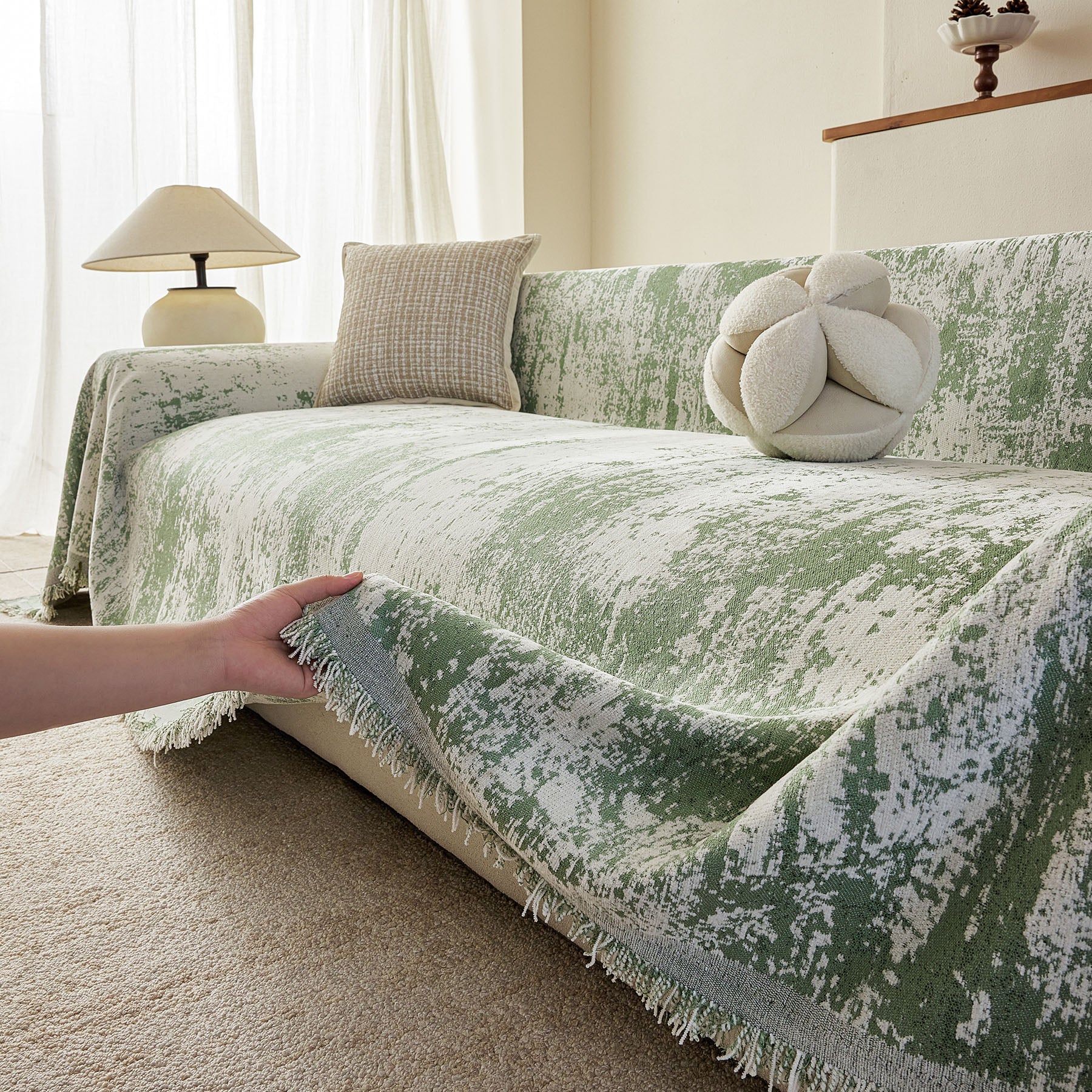 Soft Chenille Sofa Cover, Textured Abstract Couch Protector Cover with Vintage Pattern
