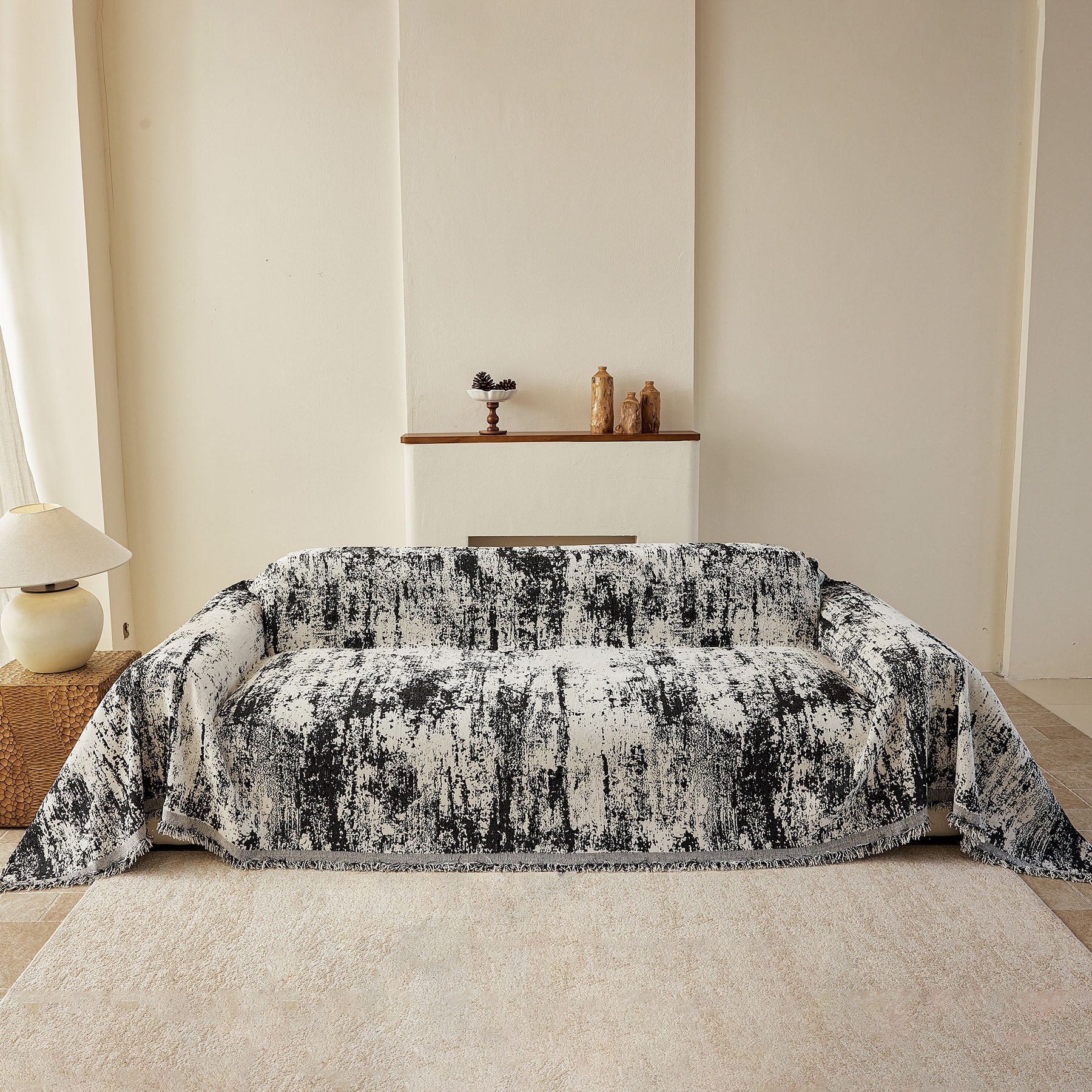 Soft Chenille Sofa Cover, Textured Abstract Couch Protector Cover with Vintage Pattern