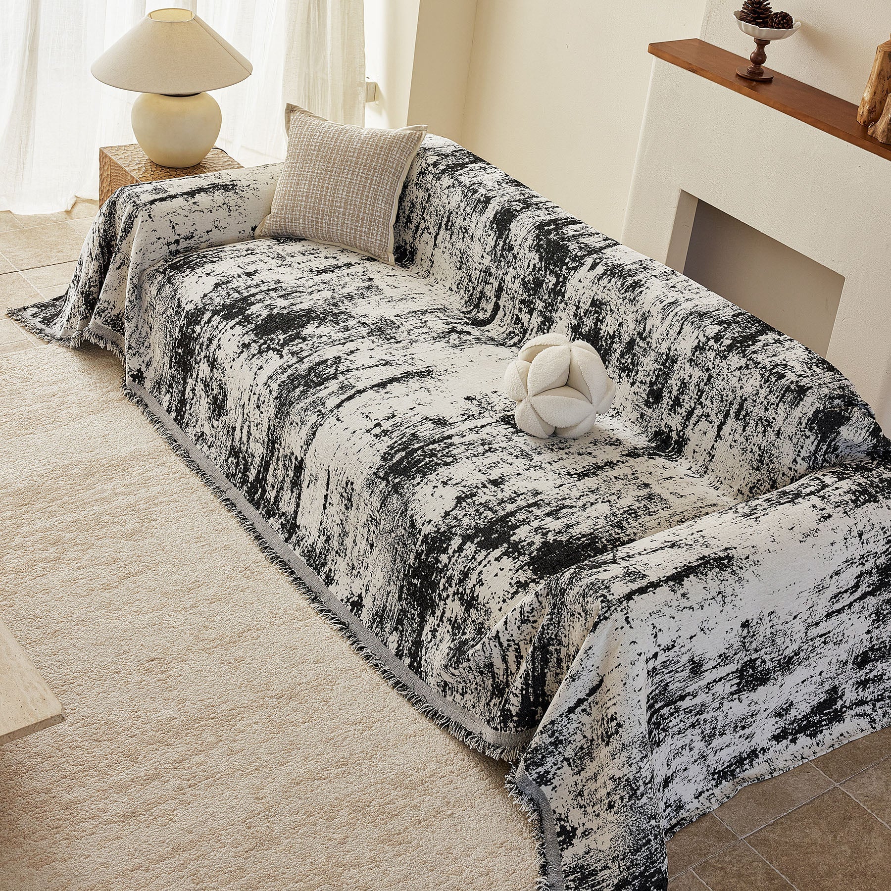 Soft Chenille Sofa Cover, Textured Abstract Couch Protector Cover with Vintage Pattern