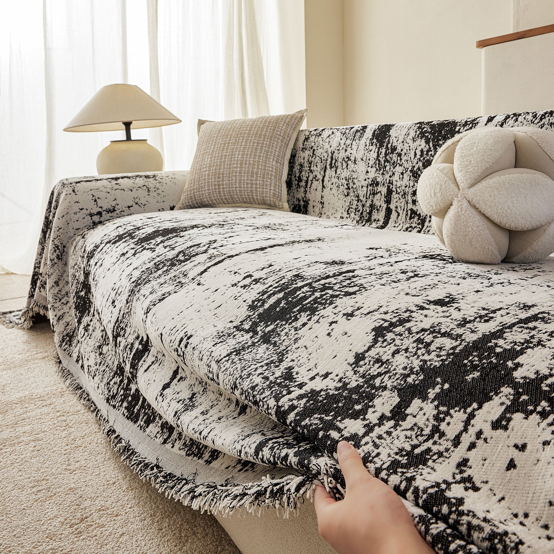 Soft Chenille Sofa Cover, Textured Abstract Couch Protector Cover with Vintage Pattern