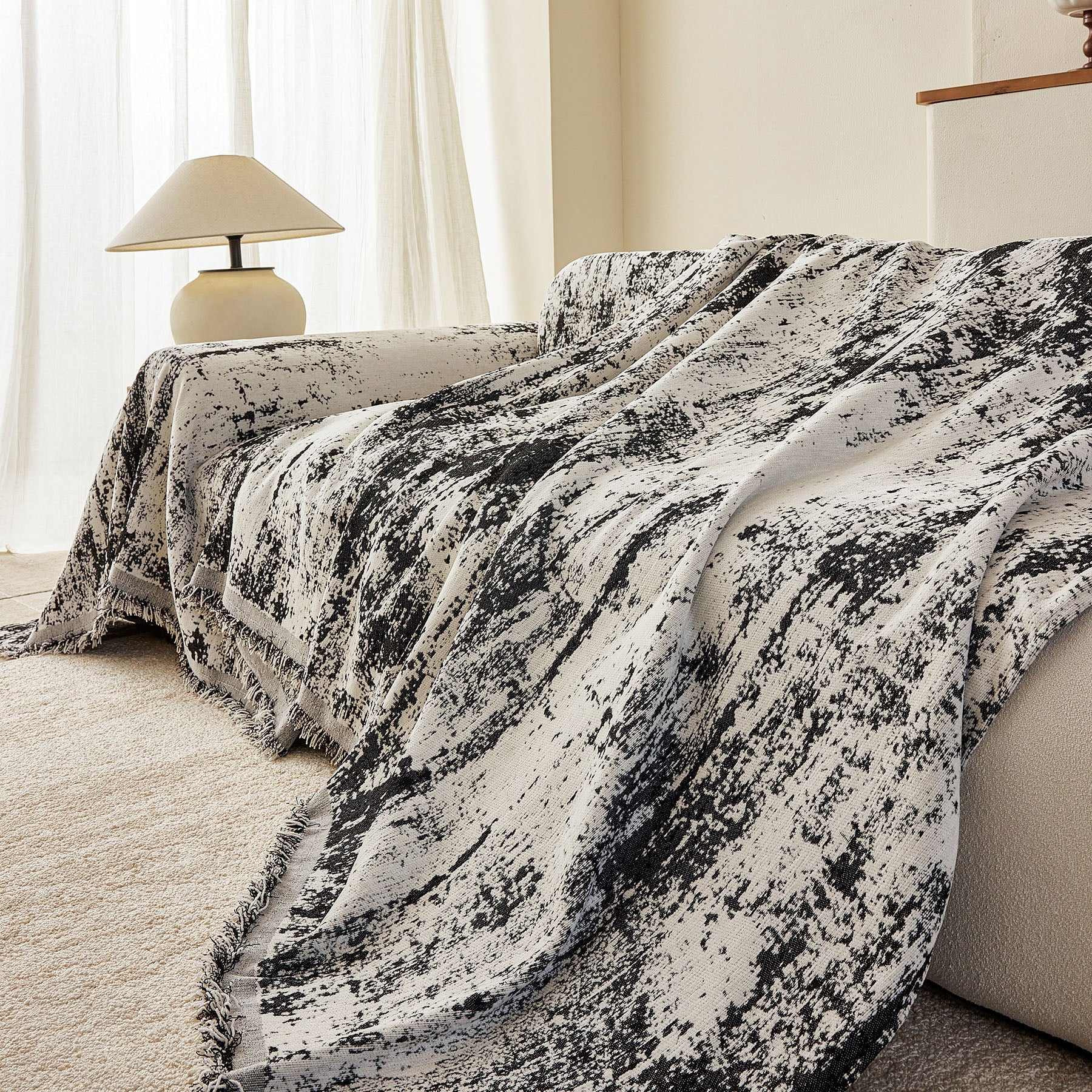 Soft Chenille Sofa Cover, Textured Abstract Couch Protector Cover with Vintage Pattern