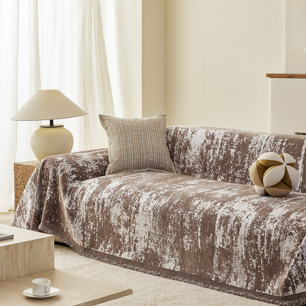 Soft Chenille Sofa Cover, Textured Abstract Couch Protector Cover with Vintage Pattern