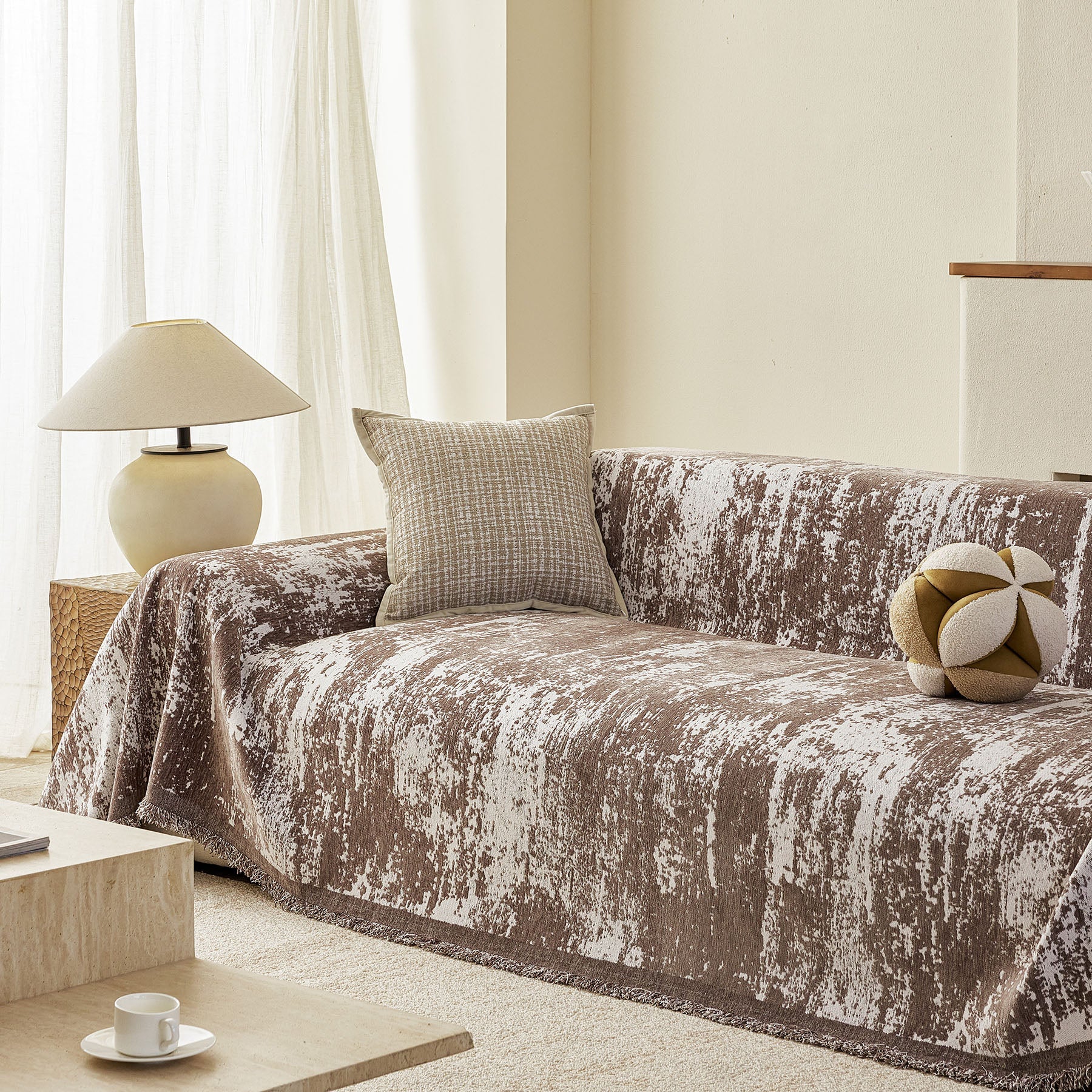 Soft Chenille Sofa Cover, Textured Abstract Couch Protector Cover with Vintage Pattern