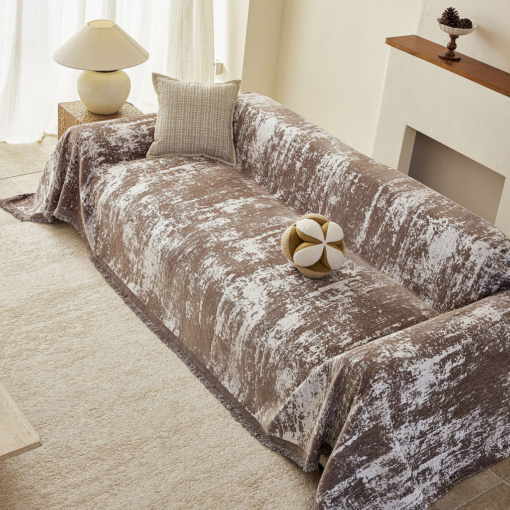 Soft Chenille Sofa Cover, Textured Abstract Couch Protector Cover with Vintage Pattern