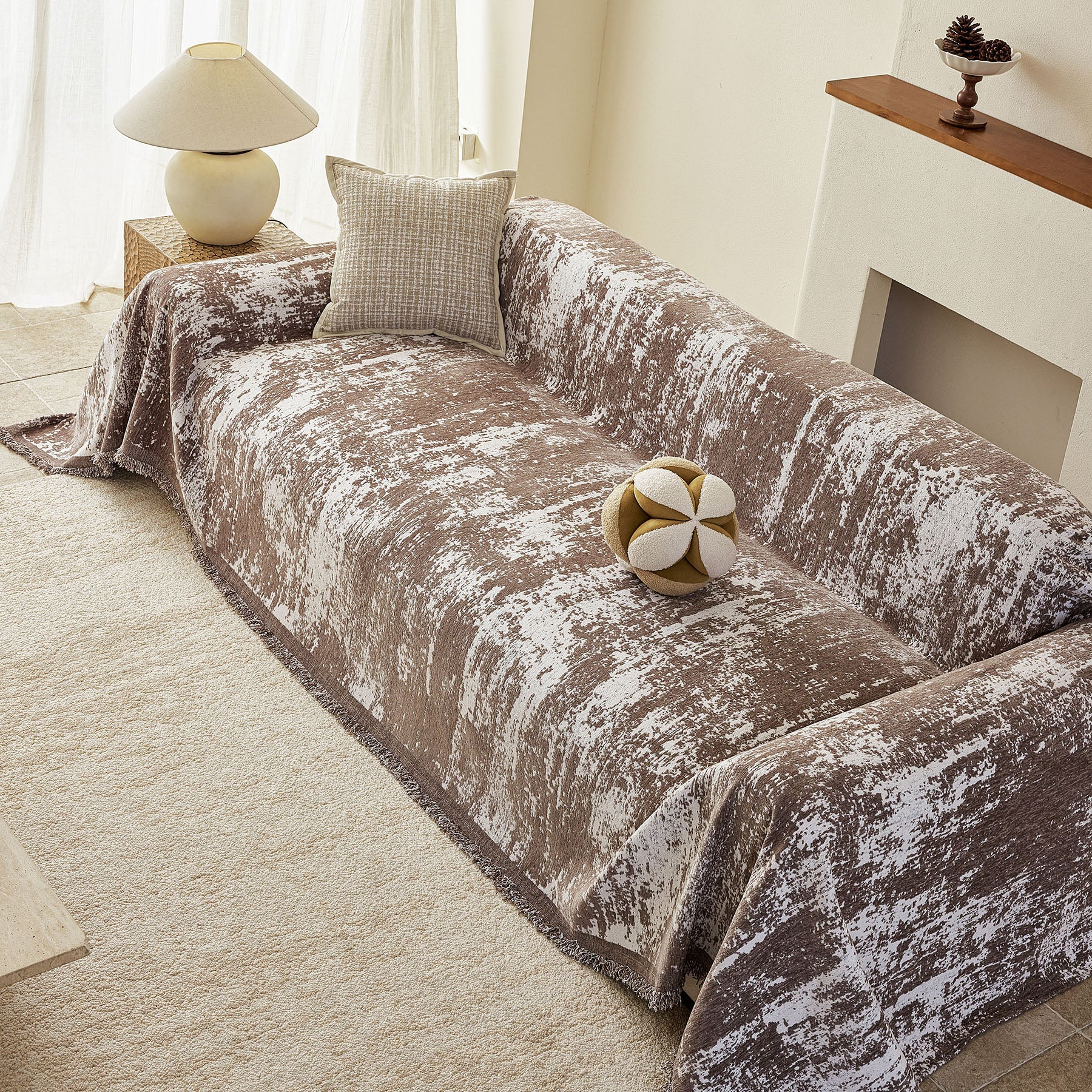Soft Chenille Sofa Cover, Textured Abstract Couch Protector Cover with Vintage Pattern