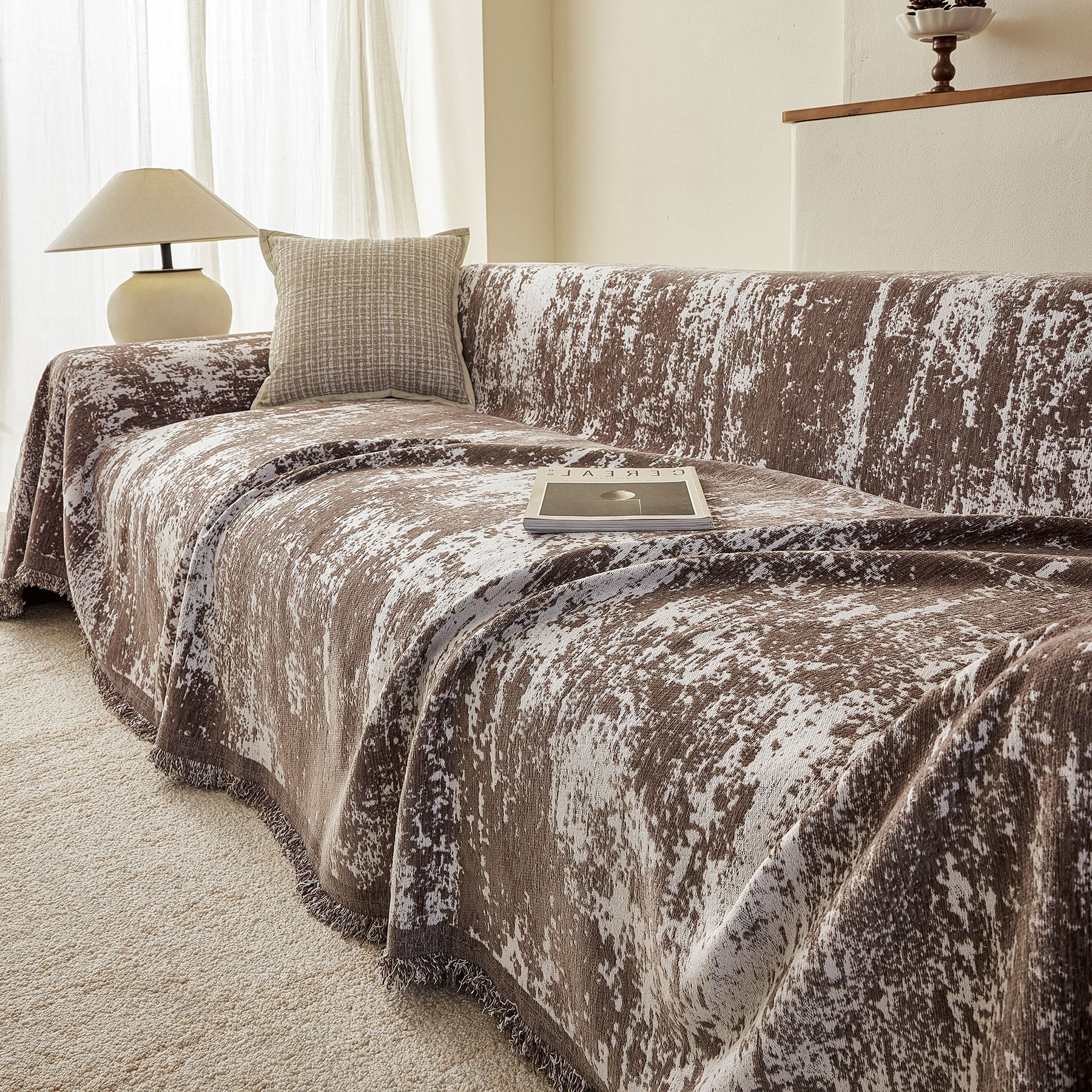 Soft Chenille Sofa Cover, Textured Abstract Couch Protector Cover with Vintage Pattern