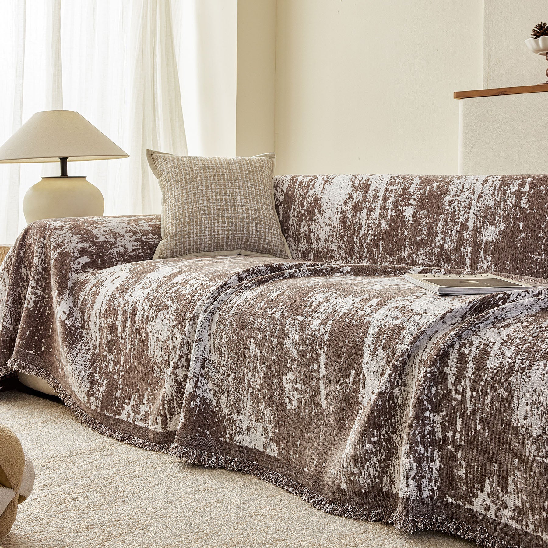 Soft Chenille Sofa Cover, Textured Abstract Couch Protector Cover with Vintage Pattern