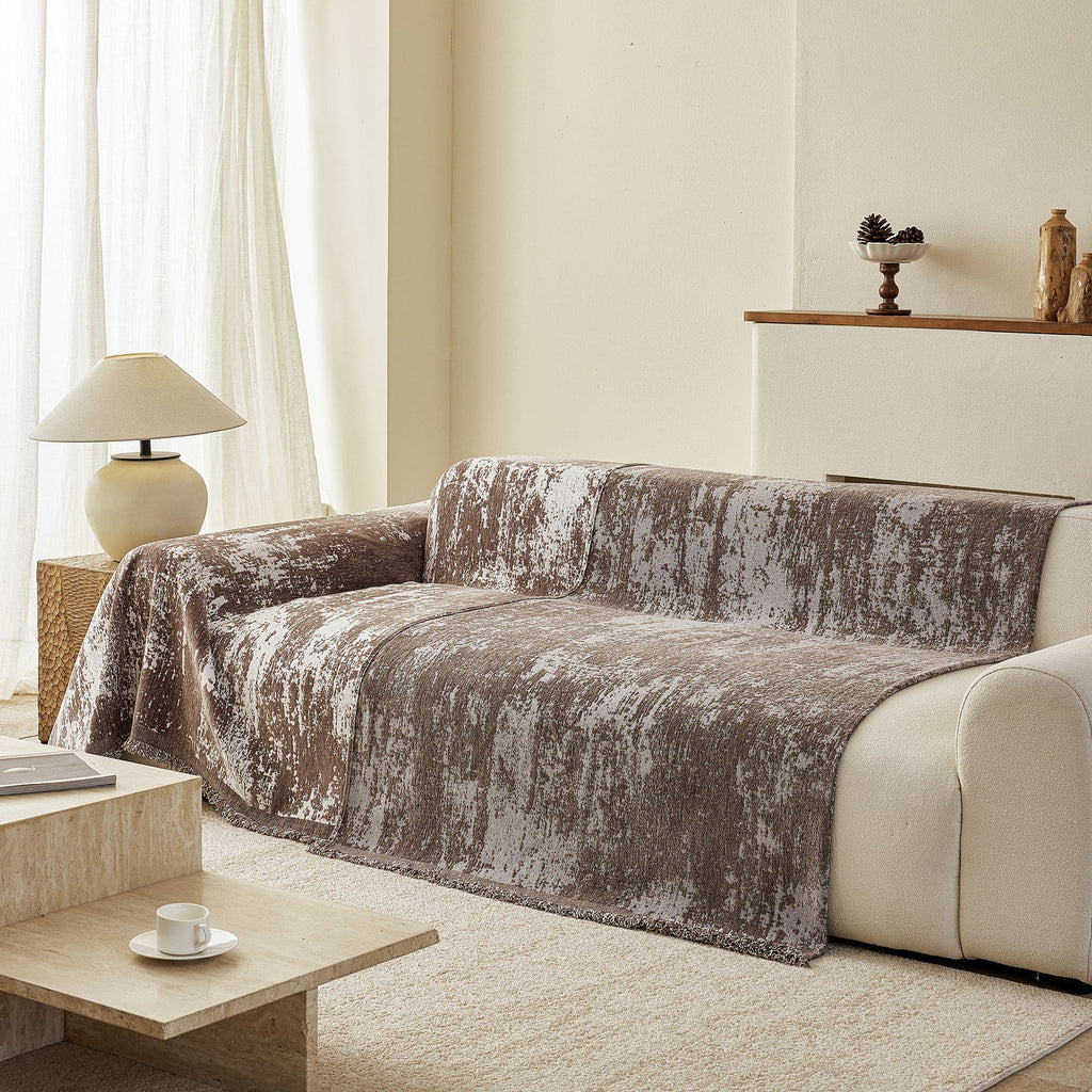 Soft Chenille Sofa Cover, Textured Abstract Couch Protector Cover with Vintage Pattern