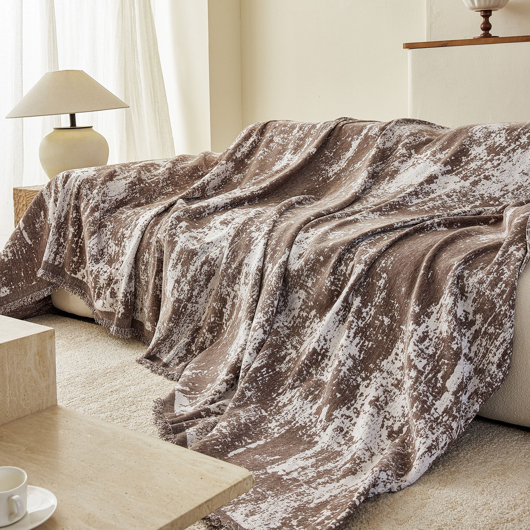 Soft Chenille Sofa Cover, Textured Abstract Couch Protector Cover with Vintage Pattern